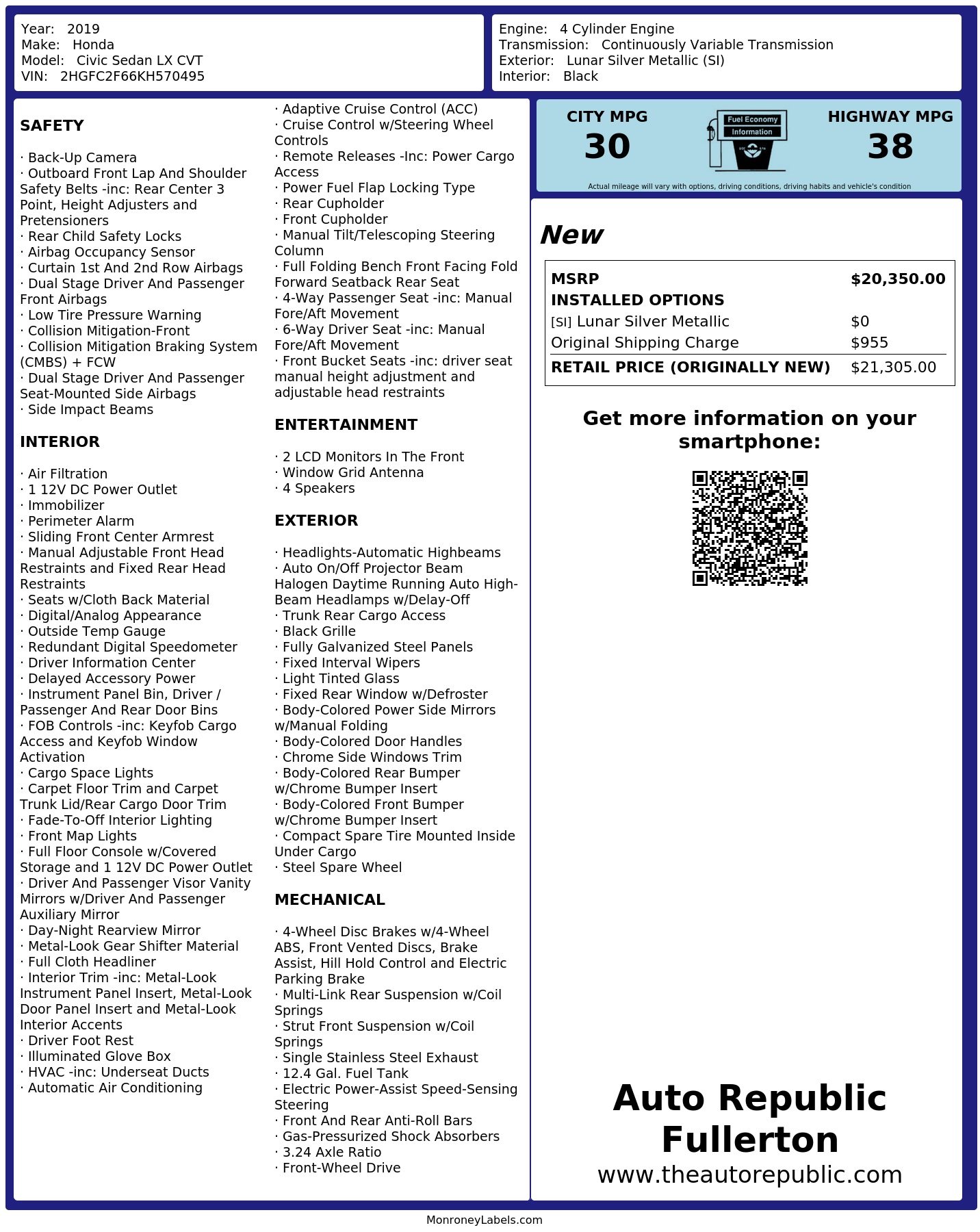 Monroney Label