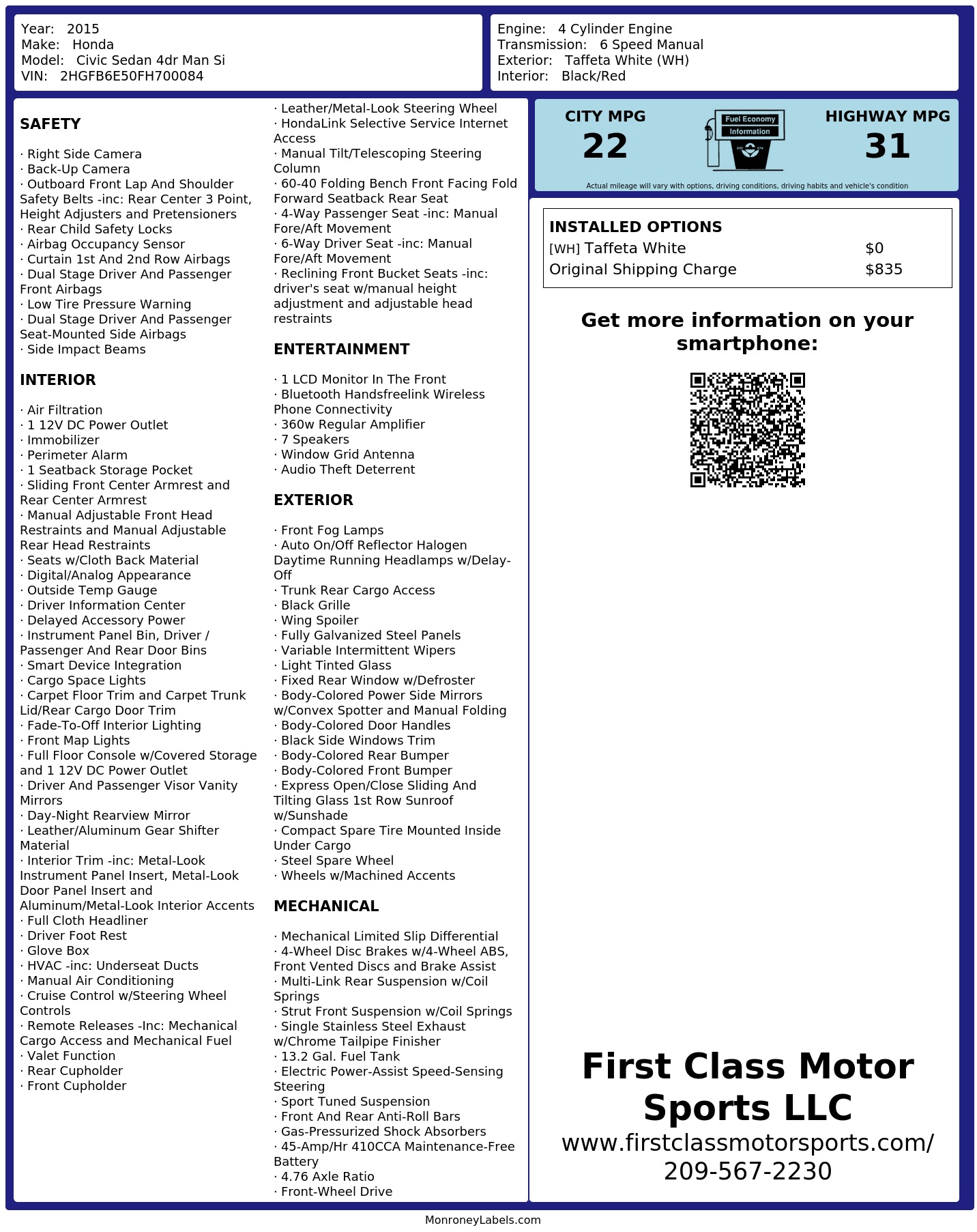 Monroney Label