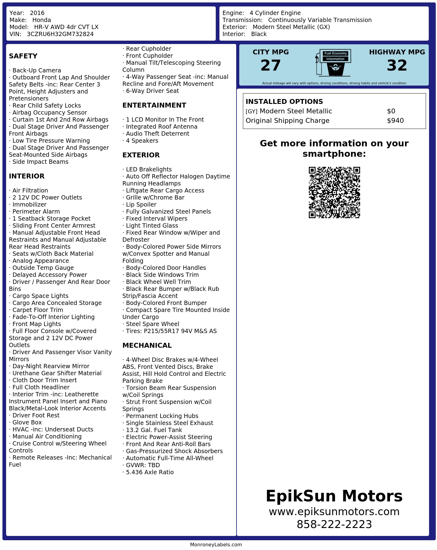 Monroney Label