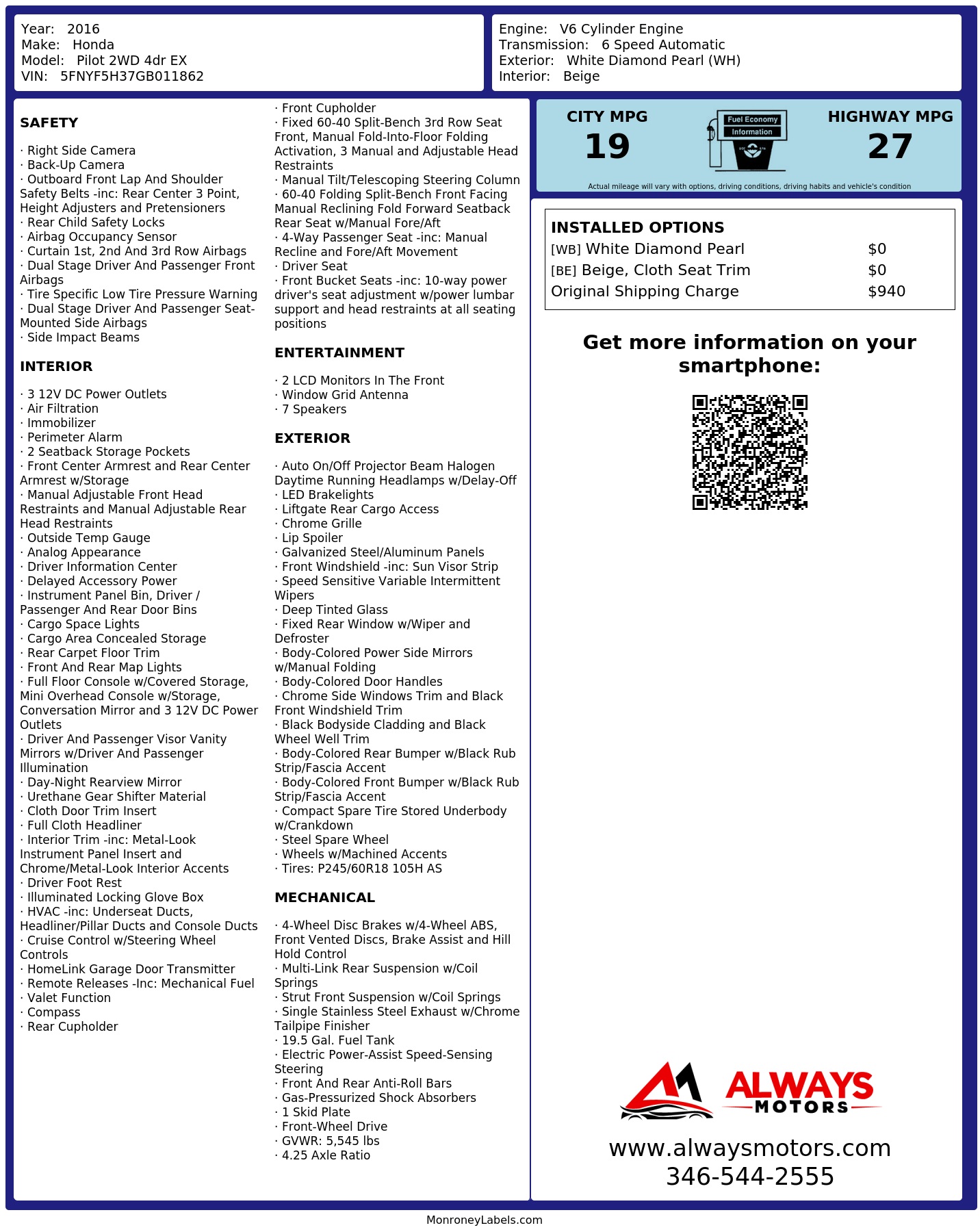 Monroney Label