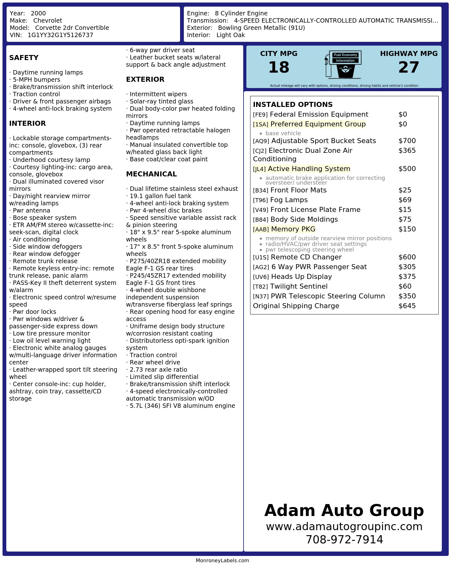 Monroney Label