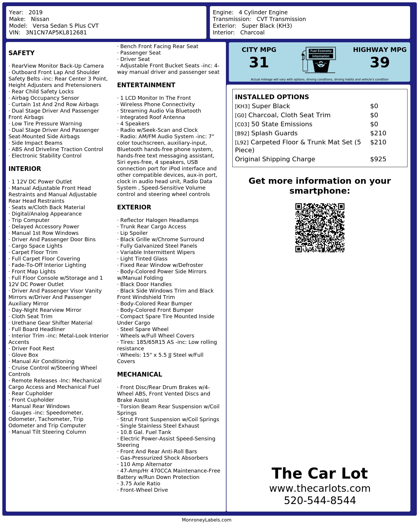 Monroney Label