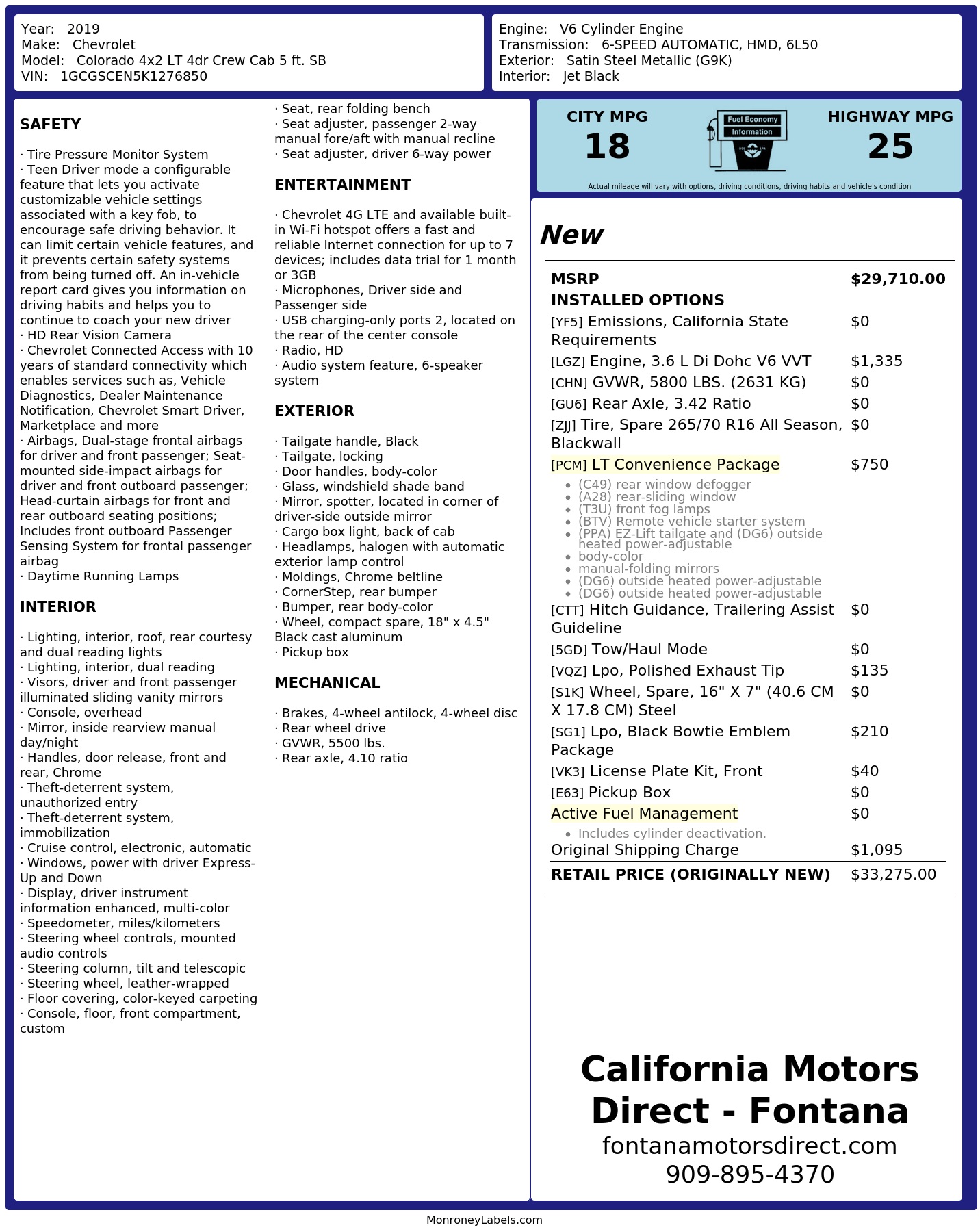Monroney Label