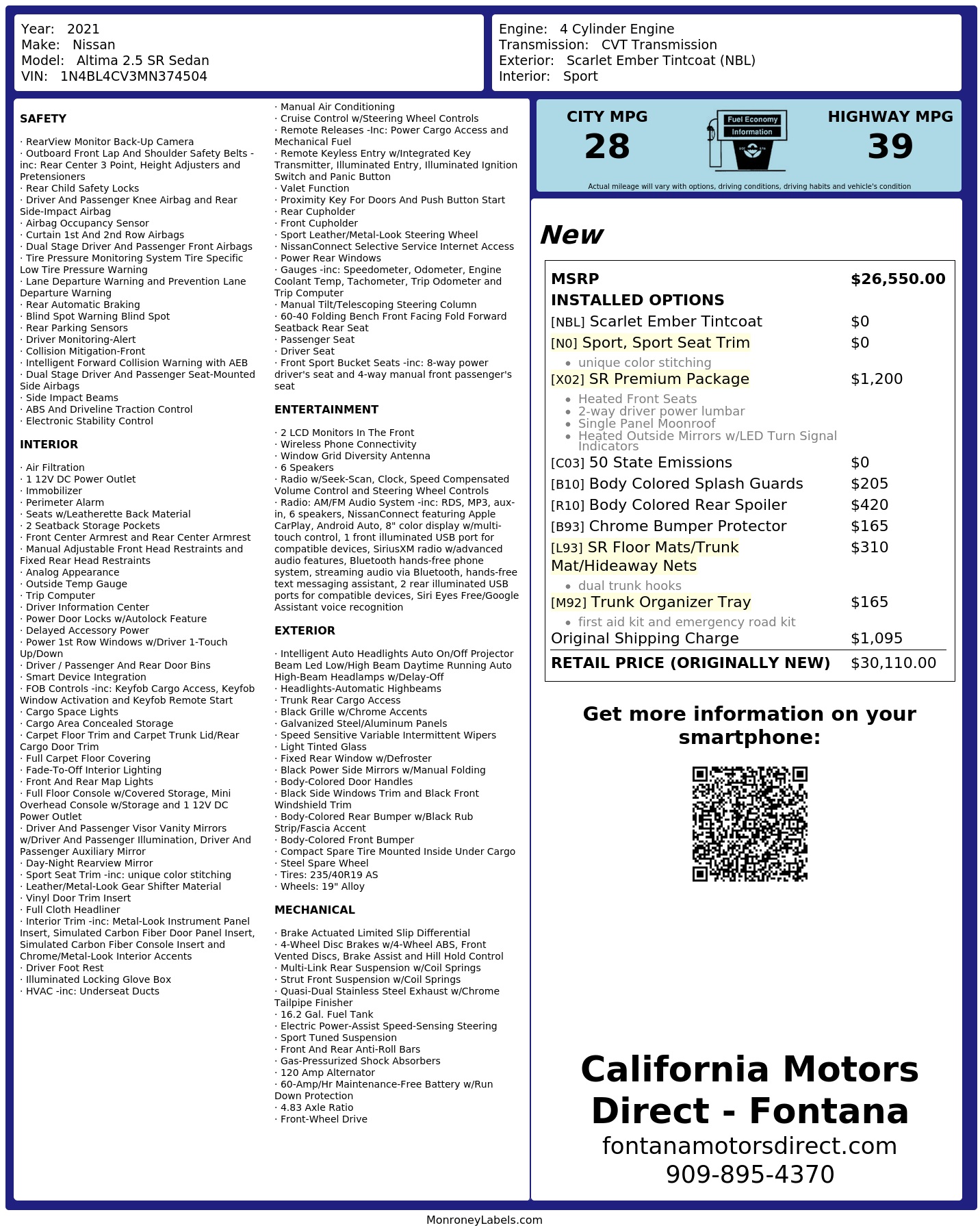 Monroney Label