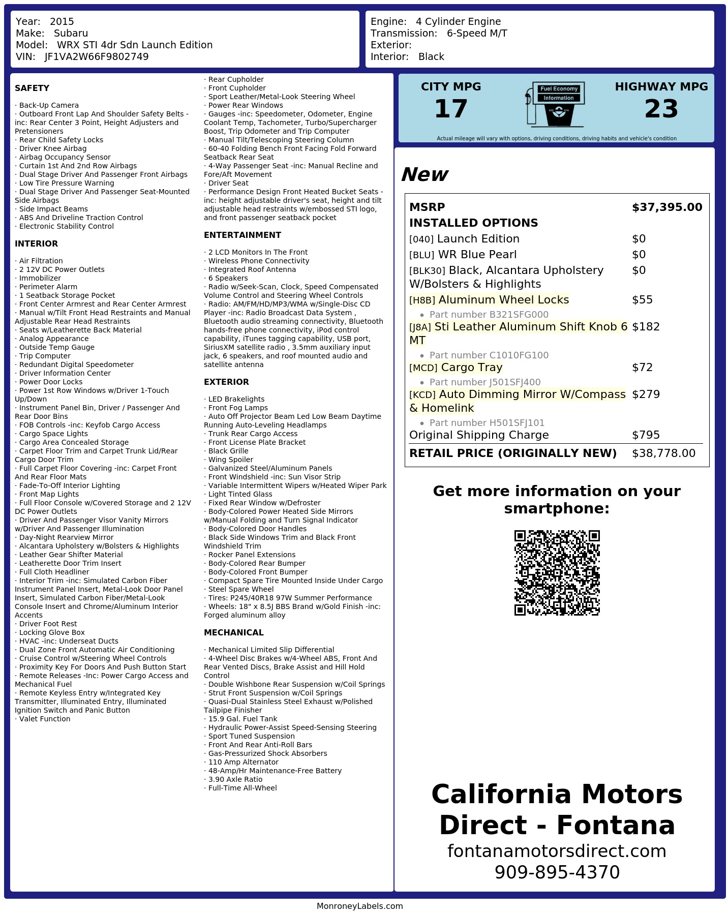 Monroney Label