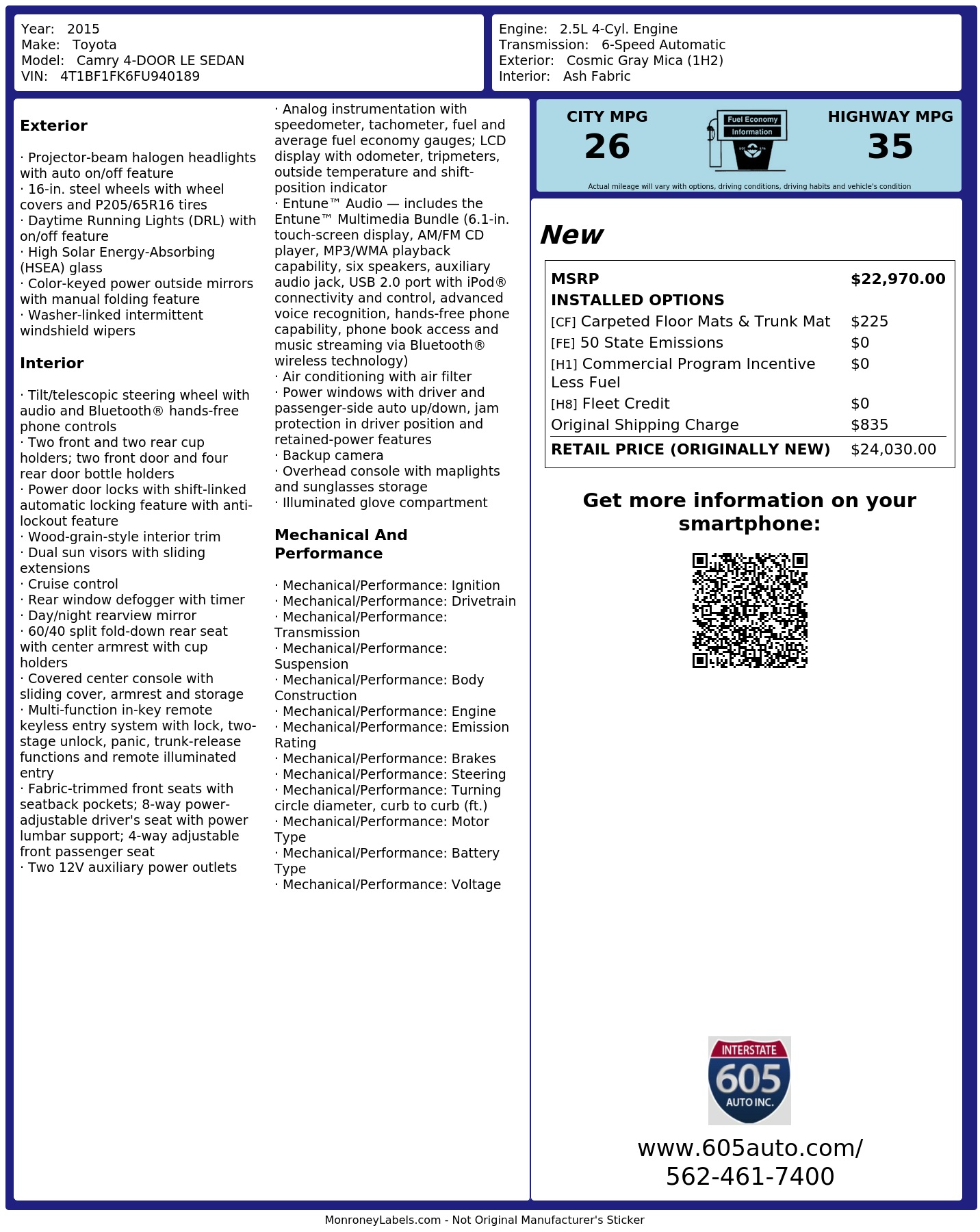 Monroney Label