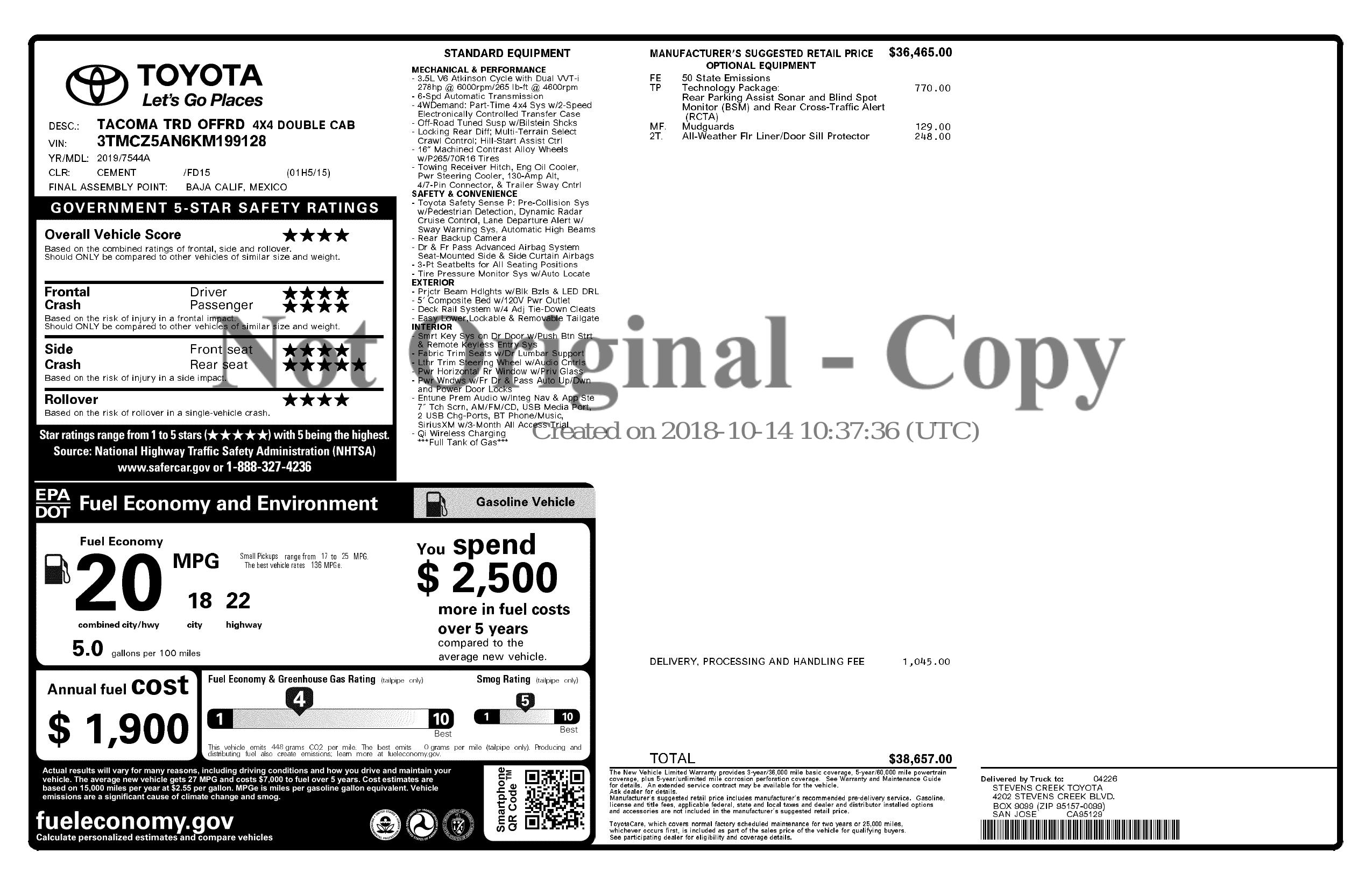 Monroney Label