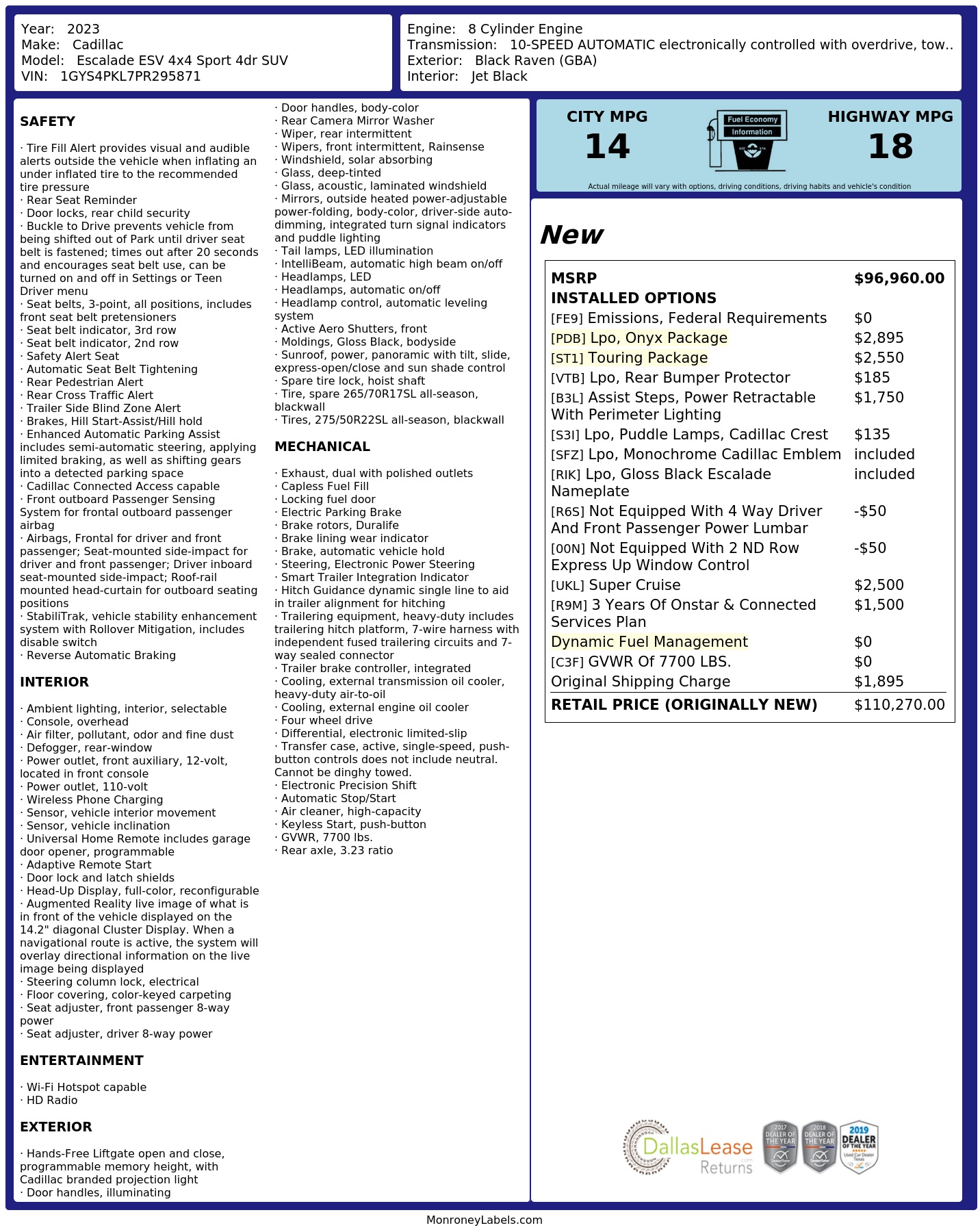 Monroney Label