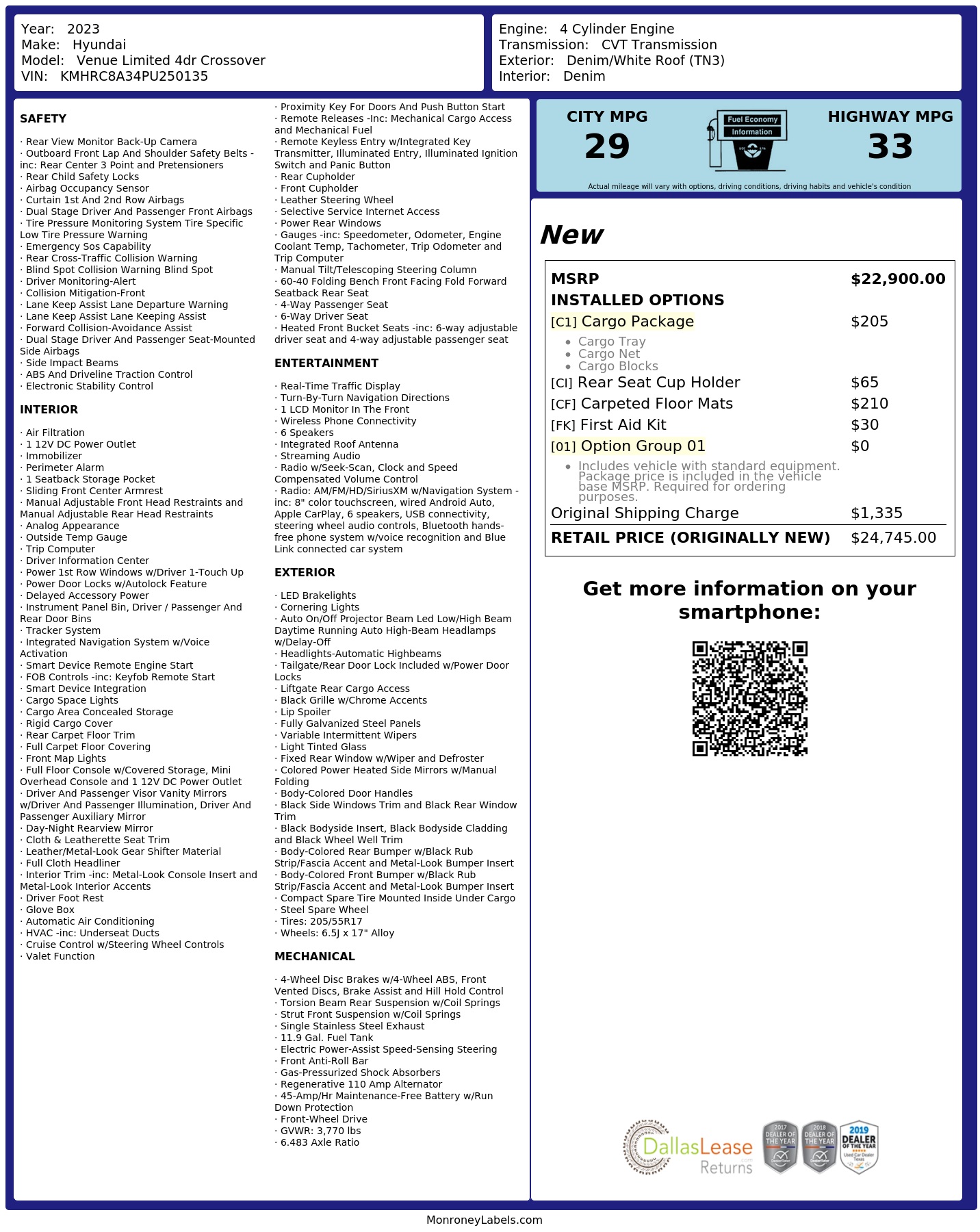 Monroney Label