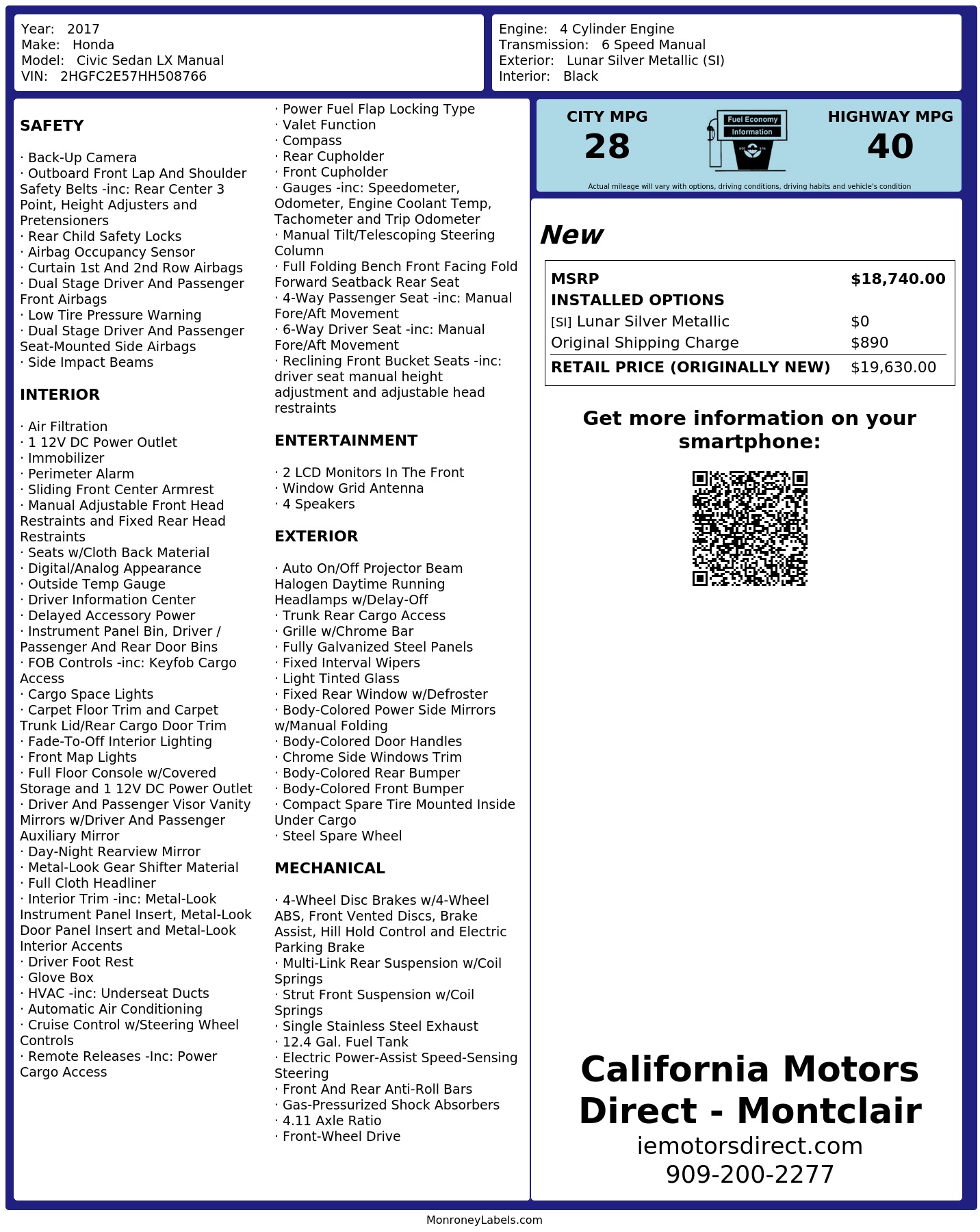 Monroney Label