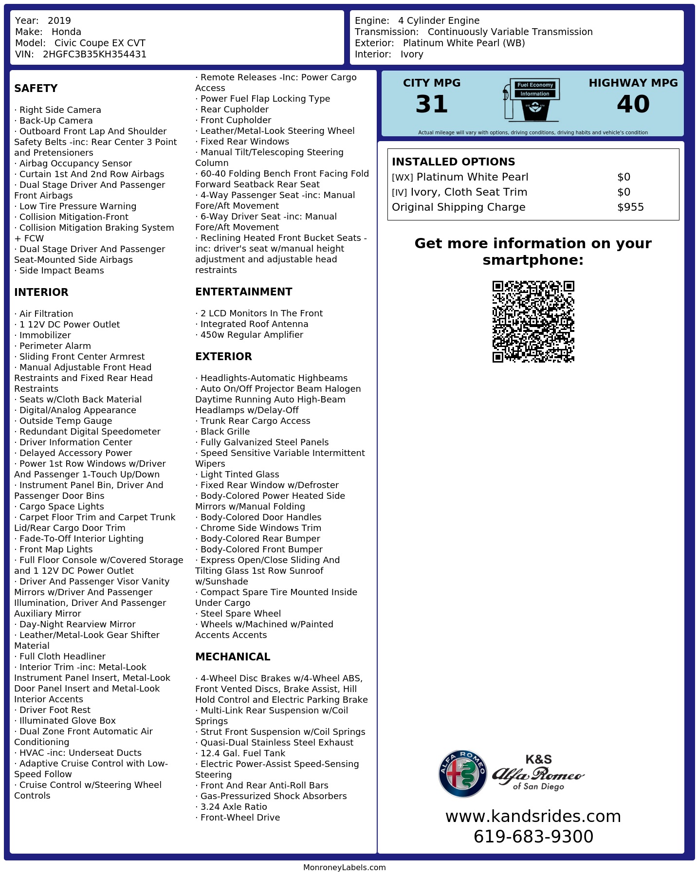 Monroney Label