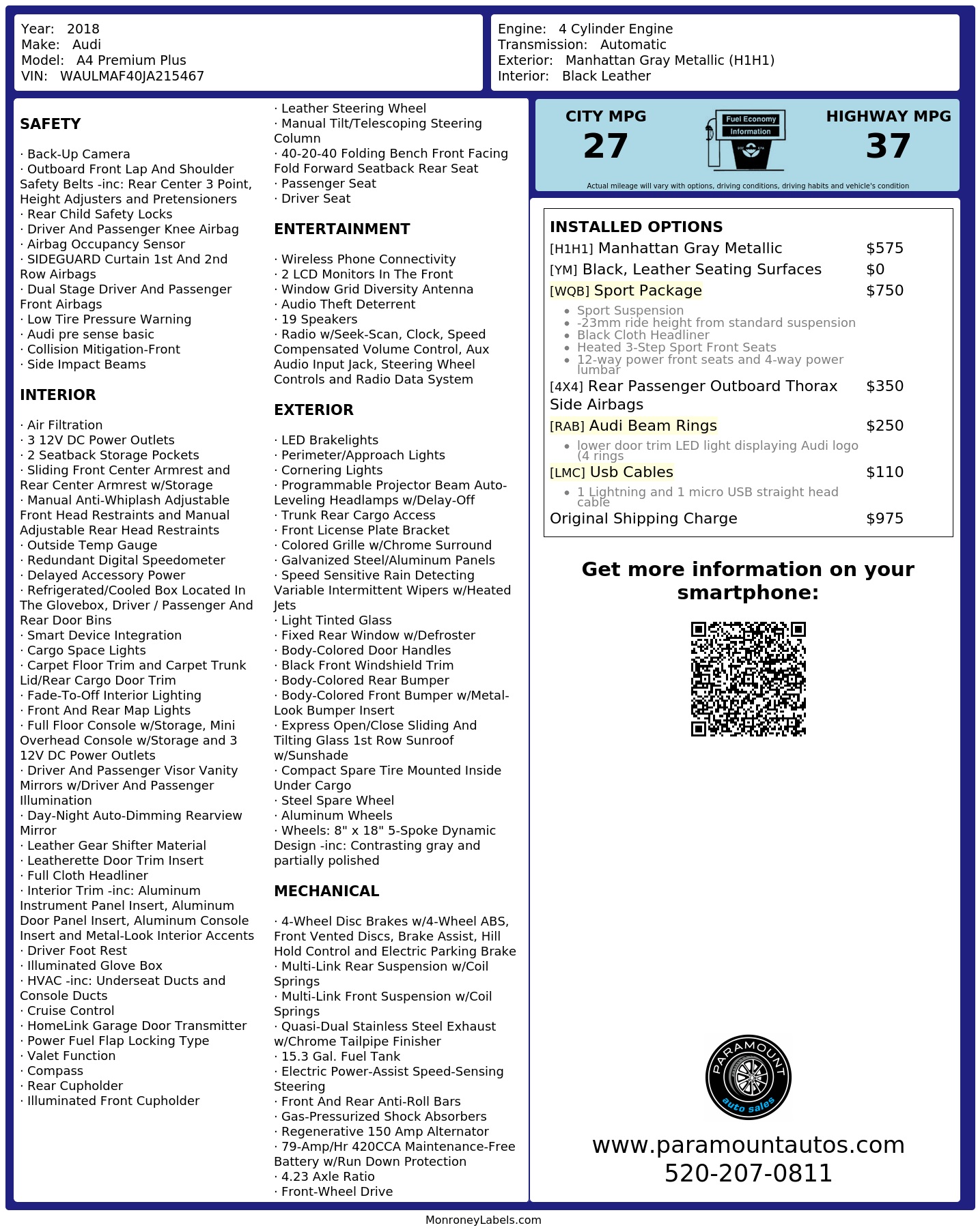 Monroney Label