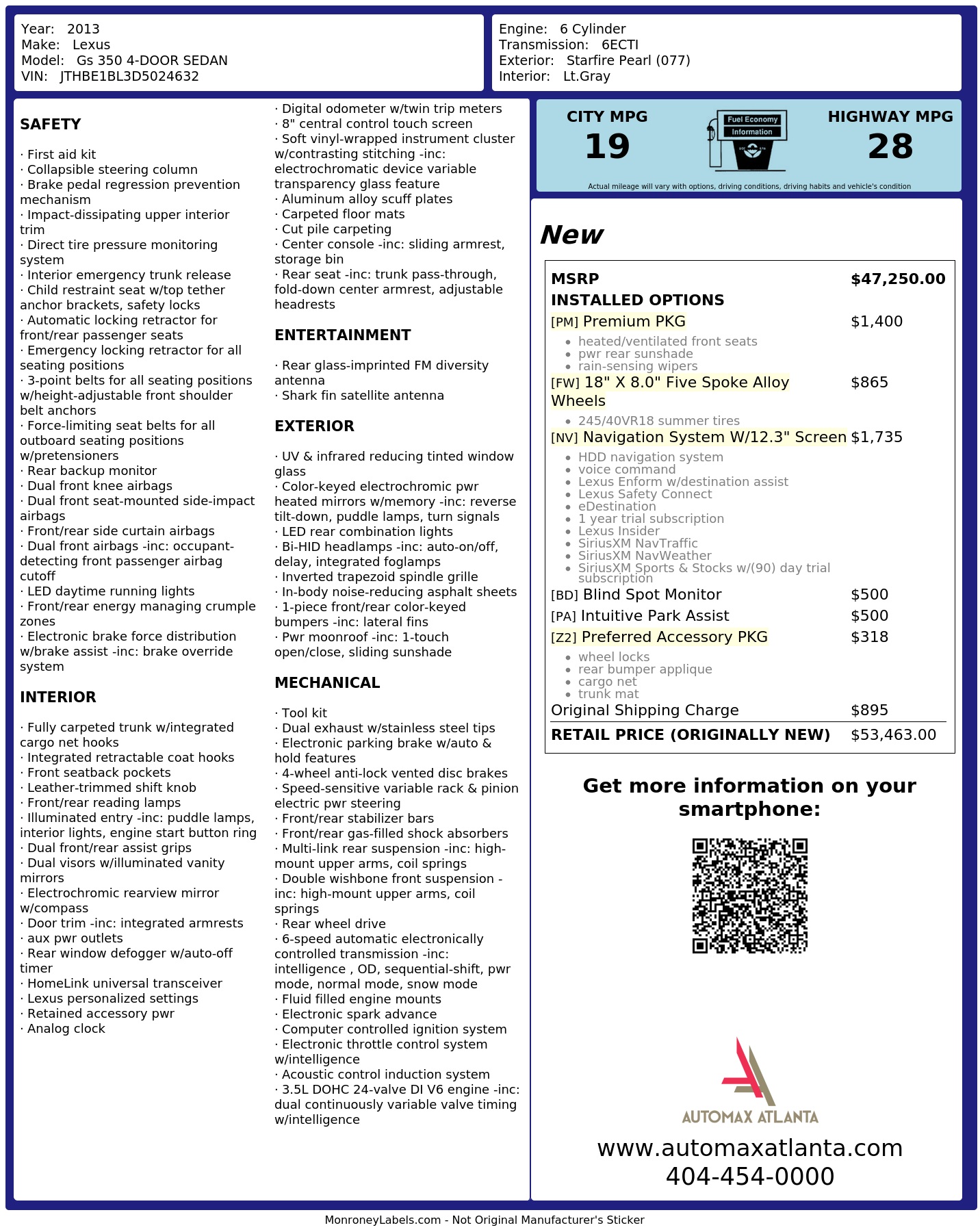 Monroney Label