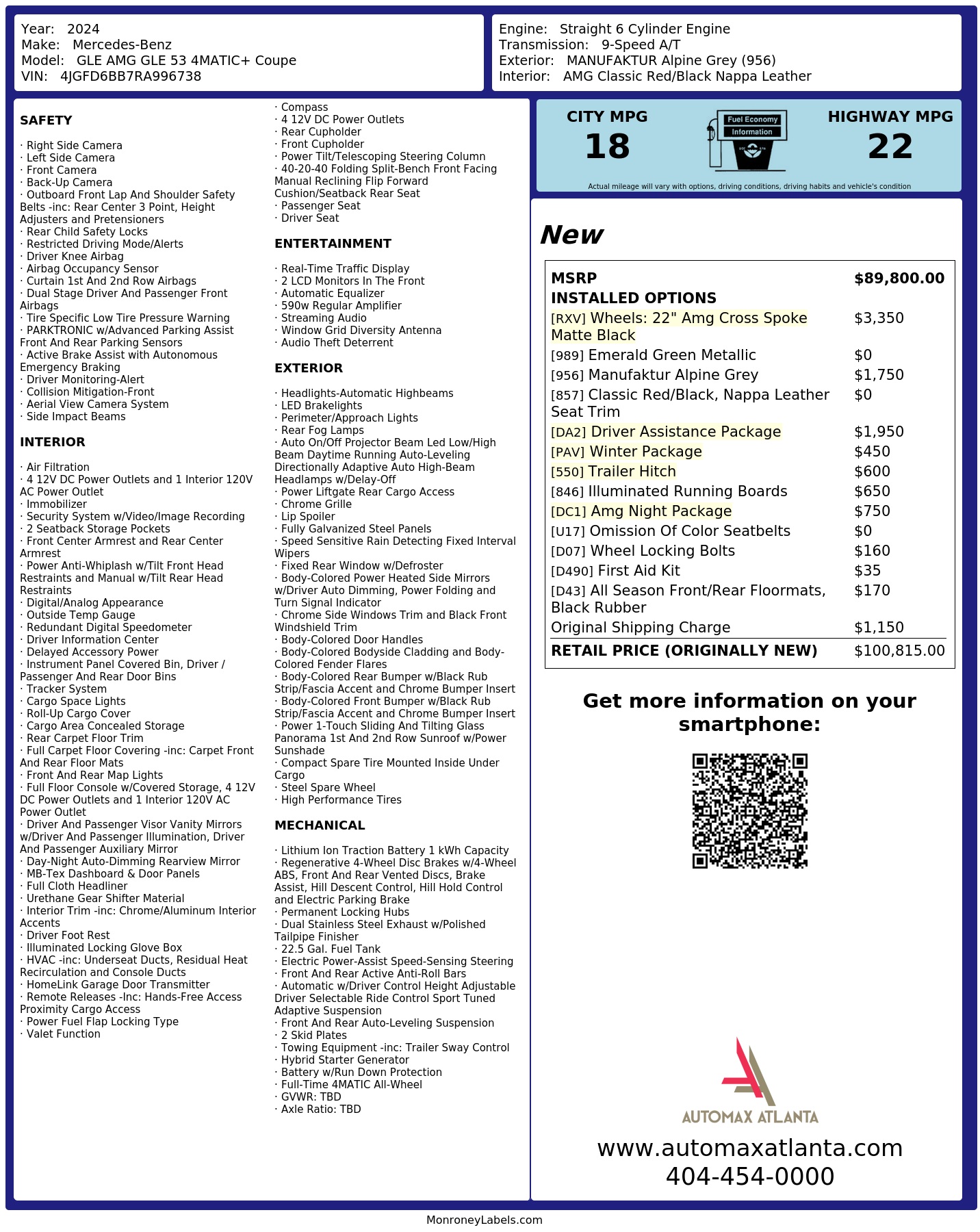 Monroney Label
