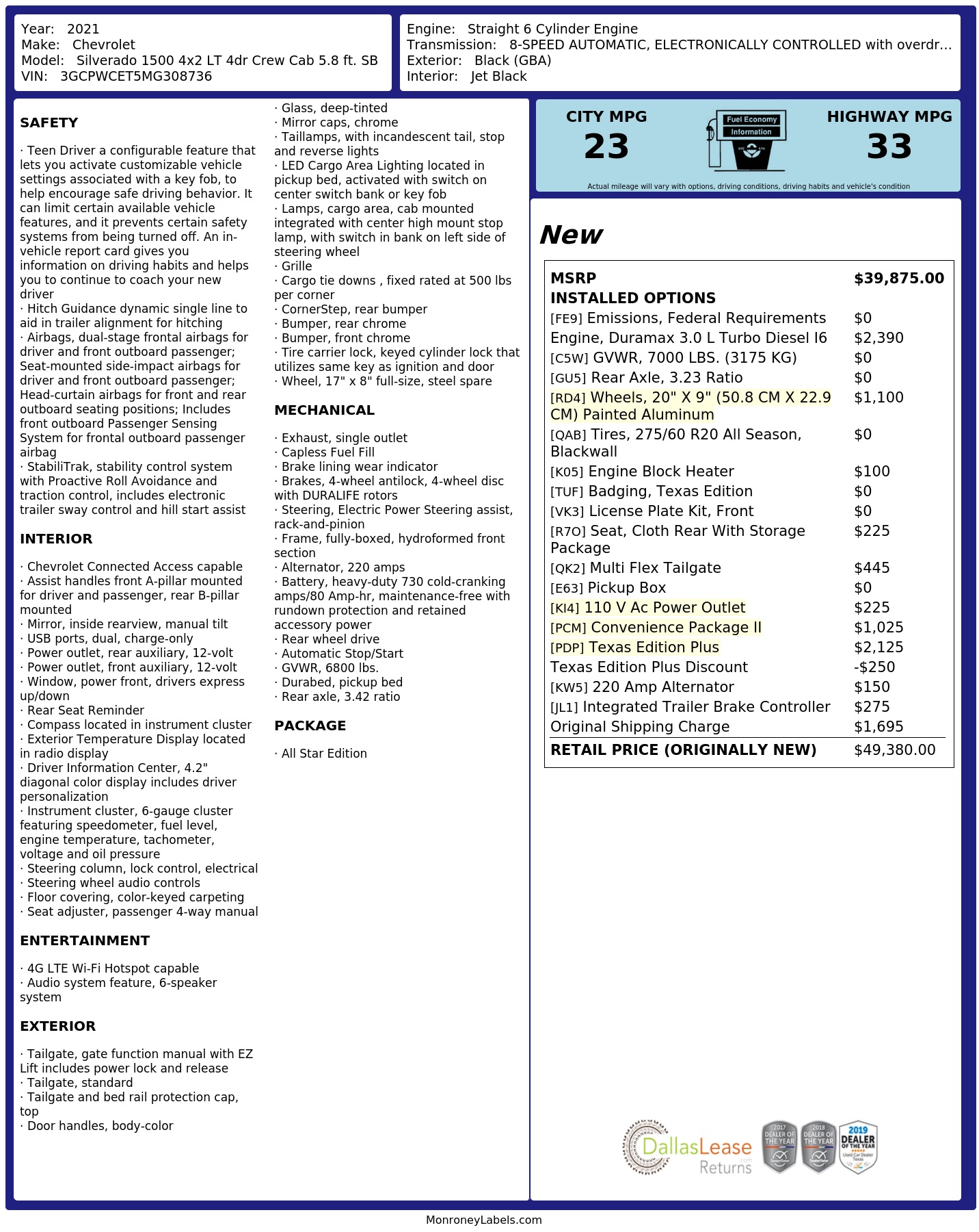 Monroney Label