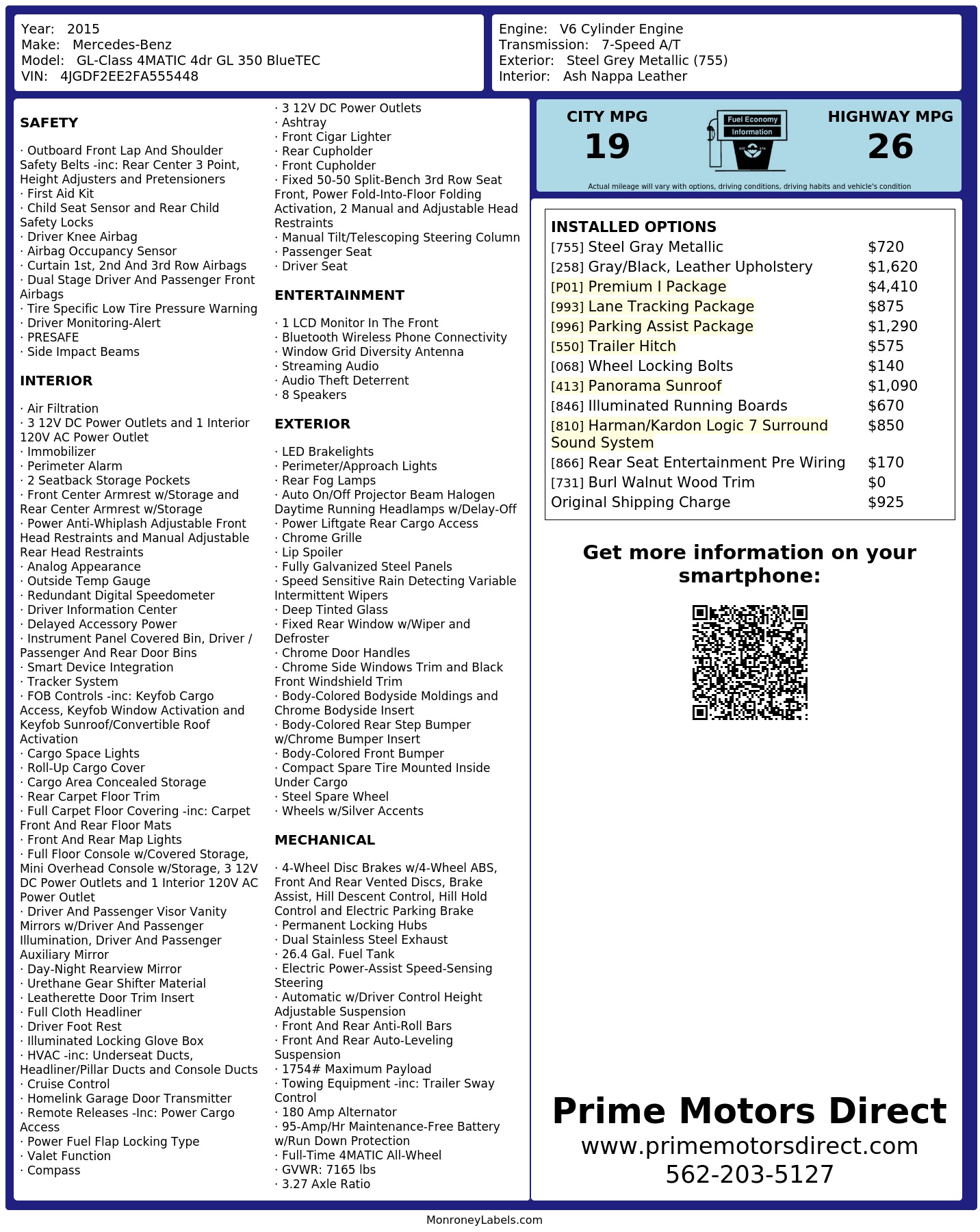 Monroney Label