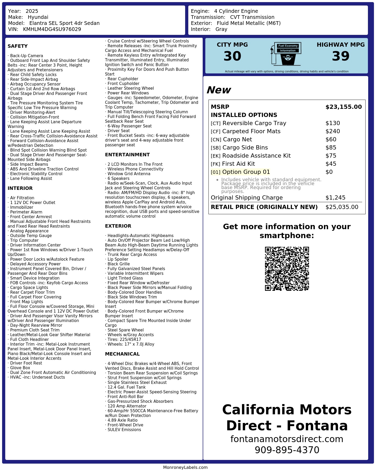 Monroney Label