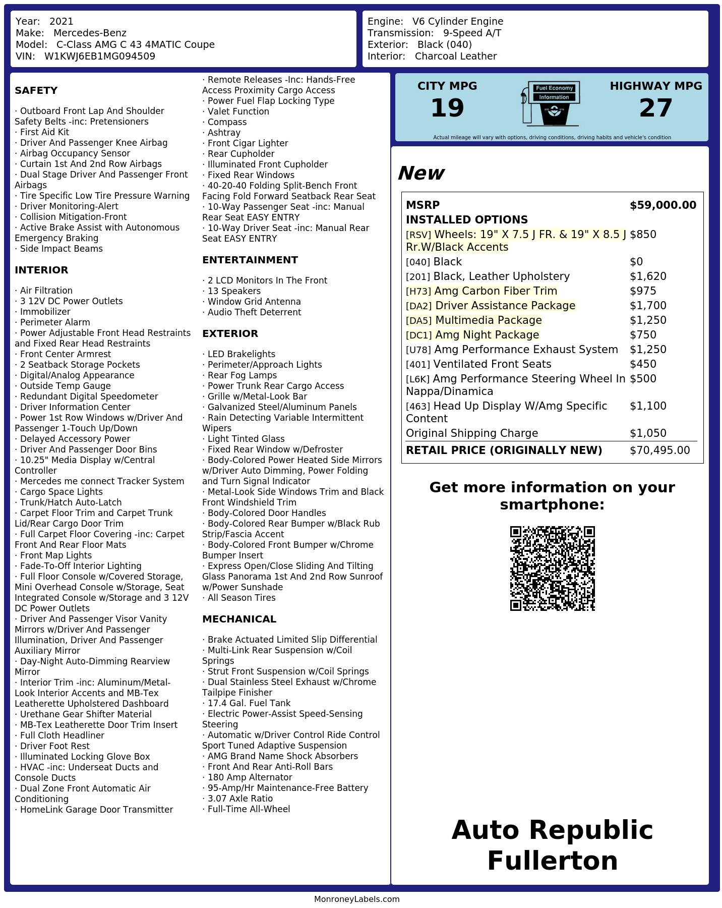 Monroney Label