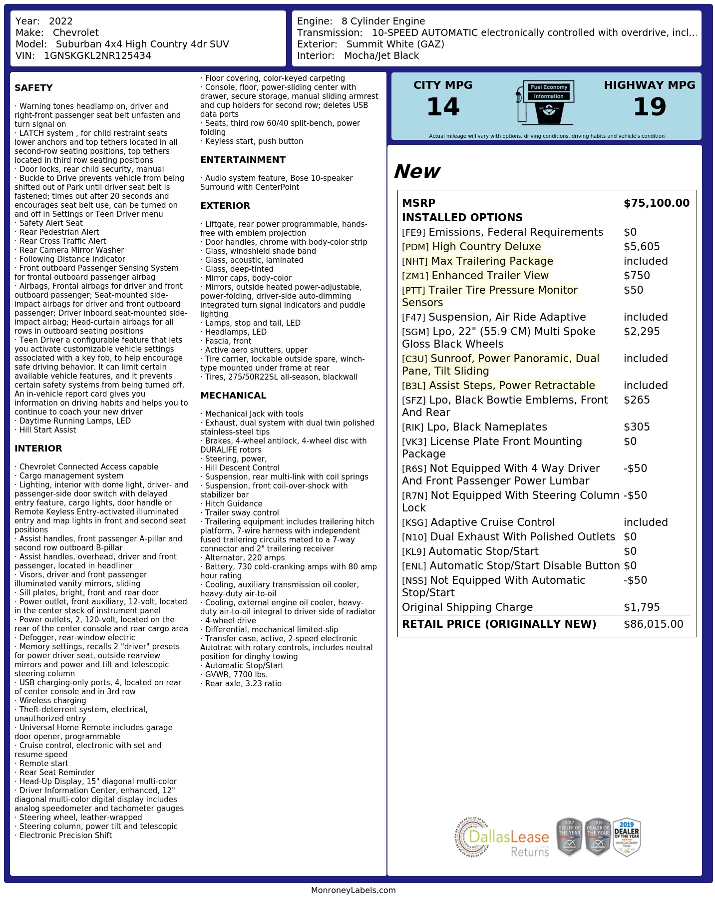 Monroney Label