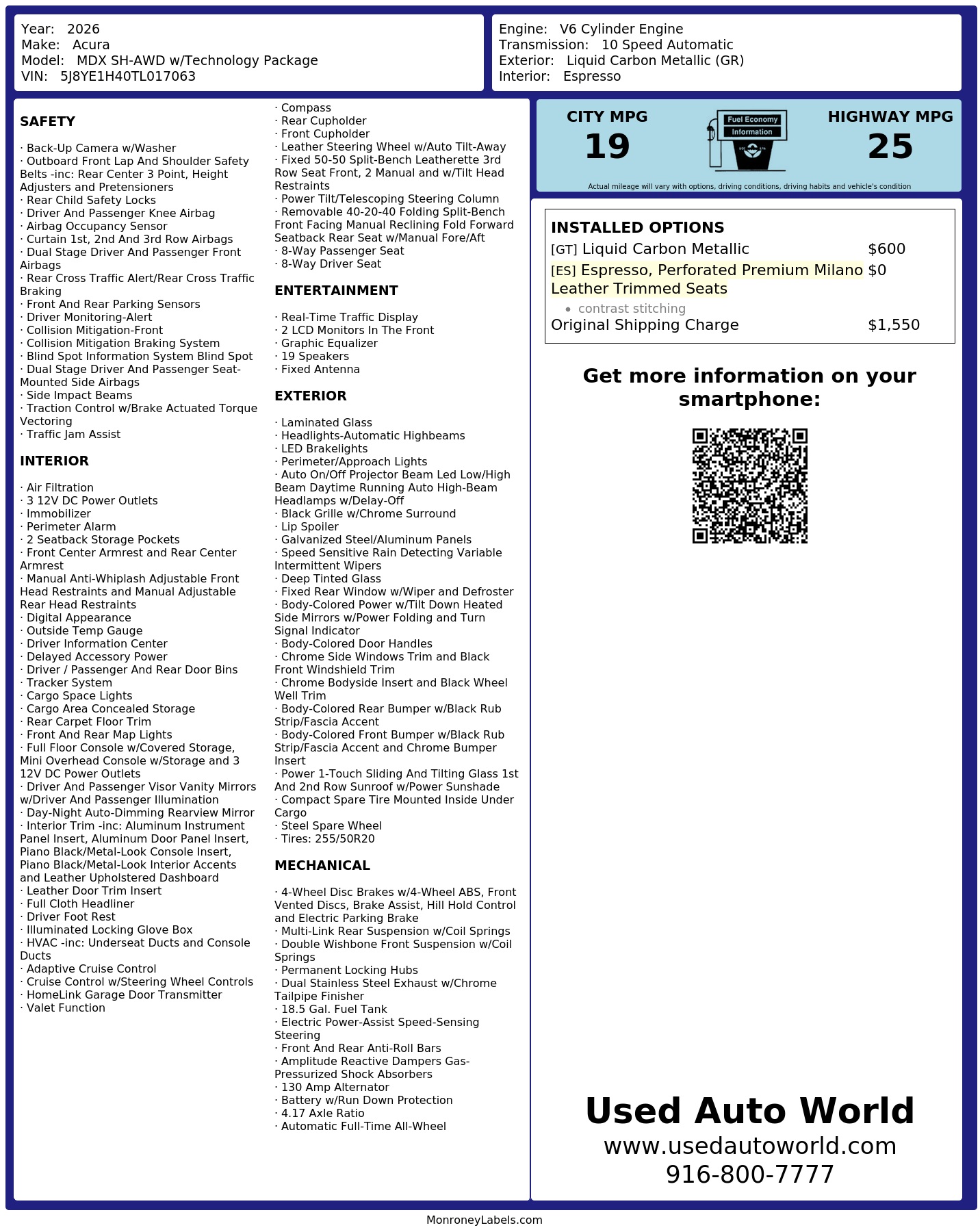 Monroney Label