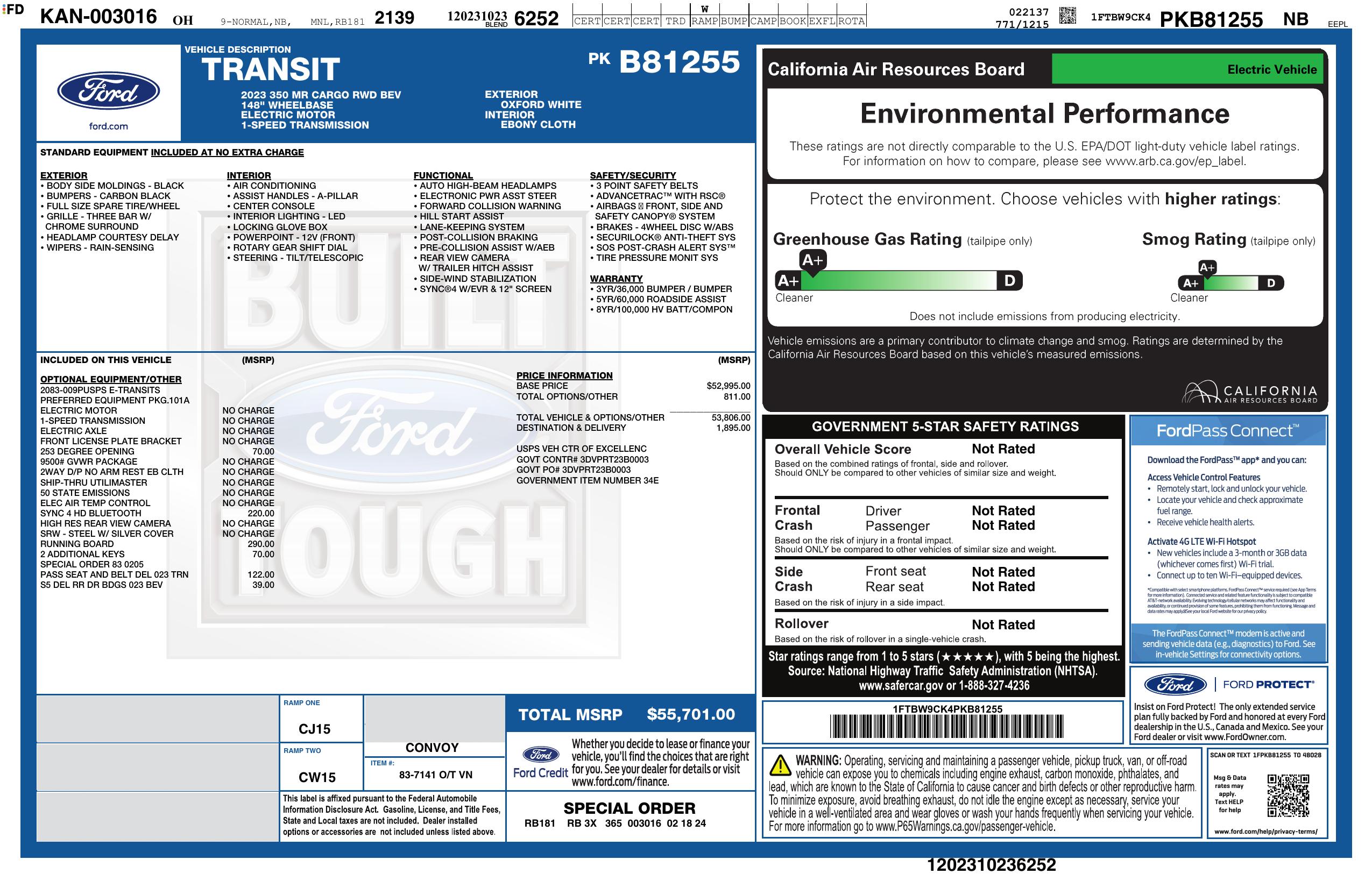 Original window sticker for 2023 FORD E-TRANSIT