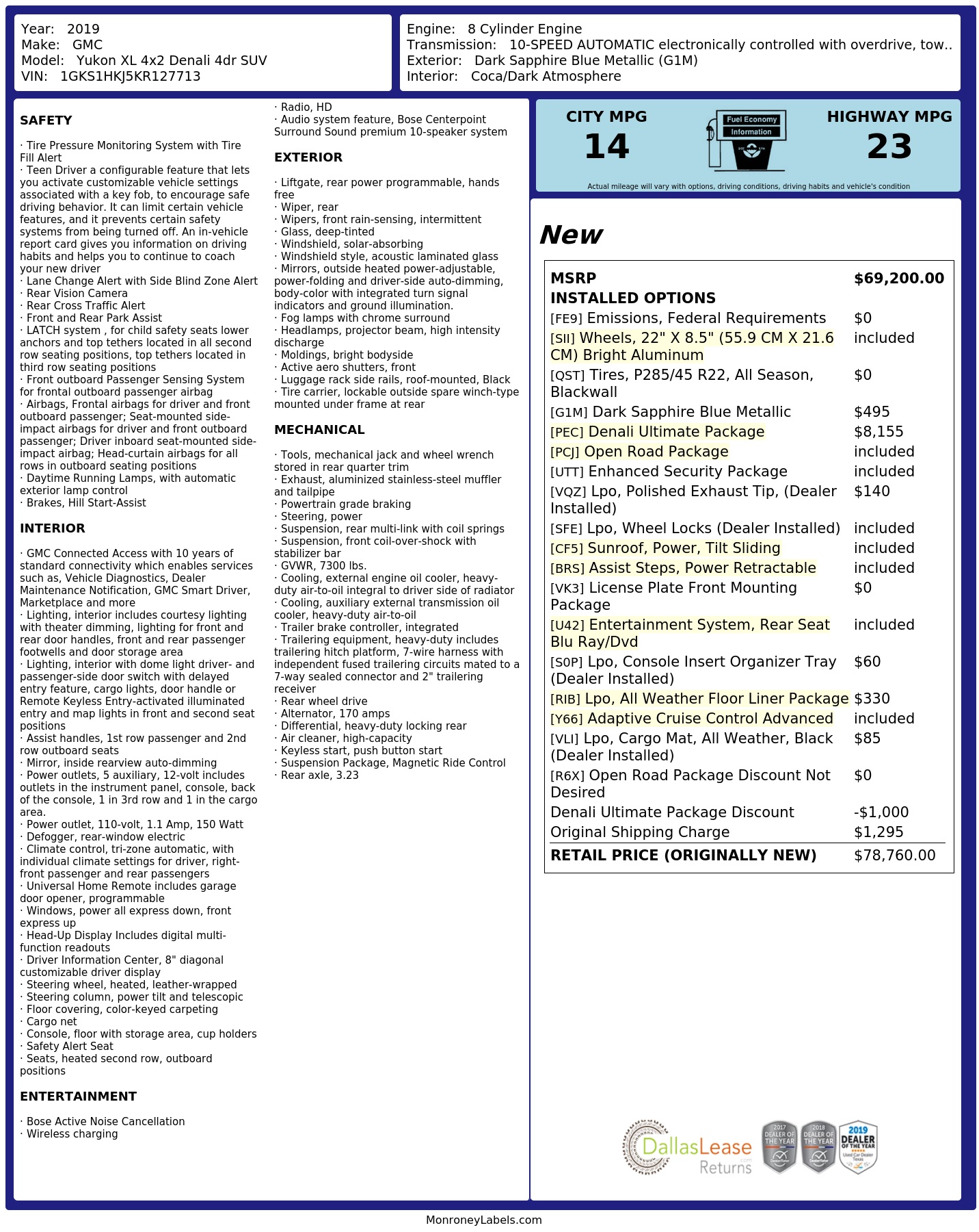 Monroney Label