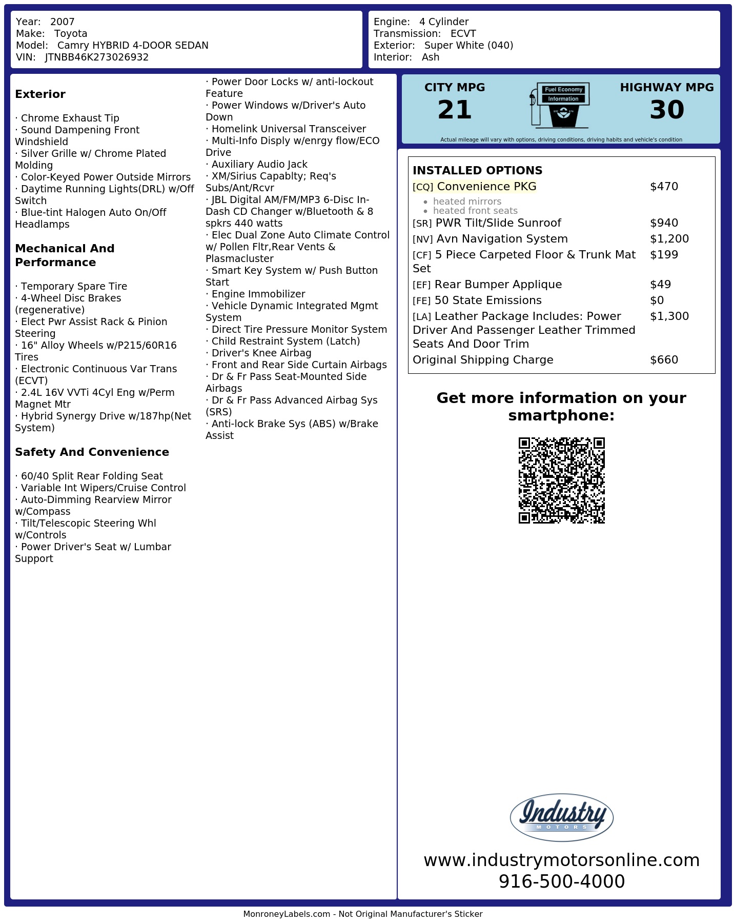 Monroney Label
