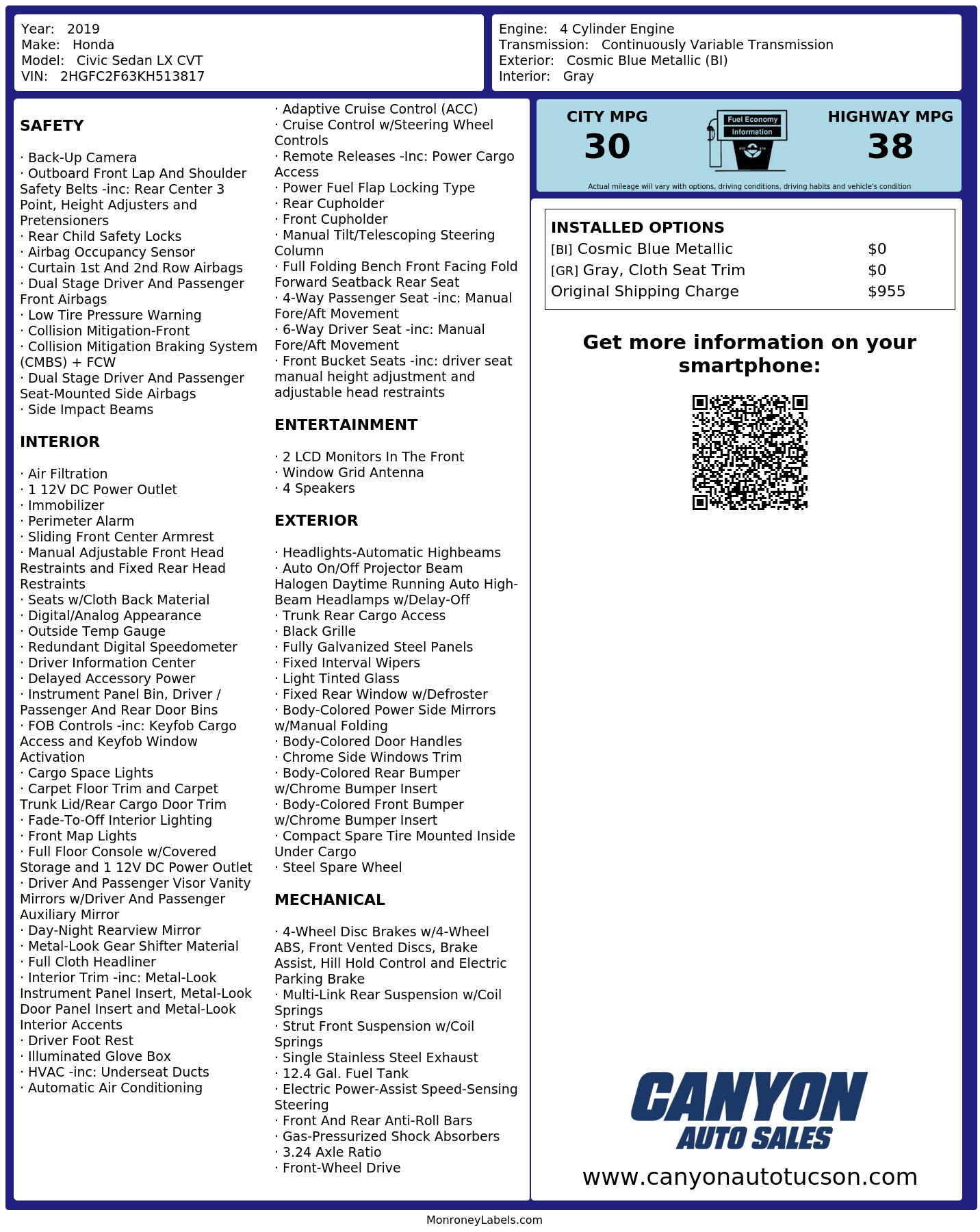 Monroney Label