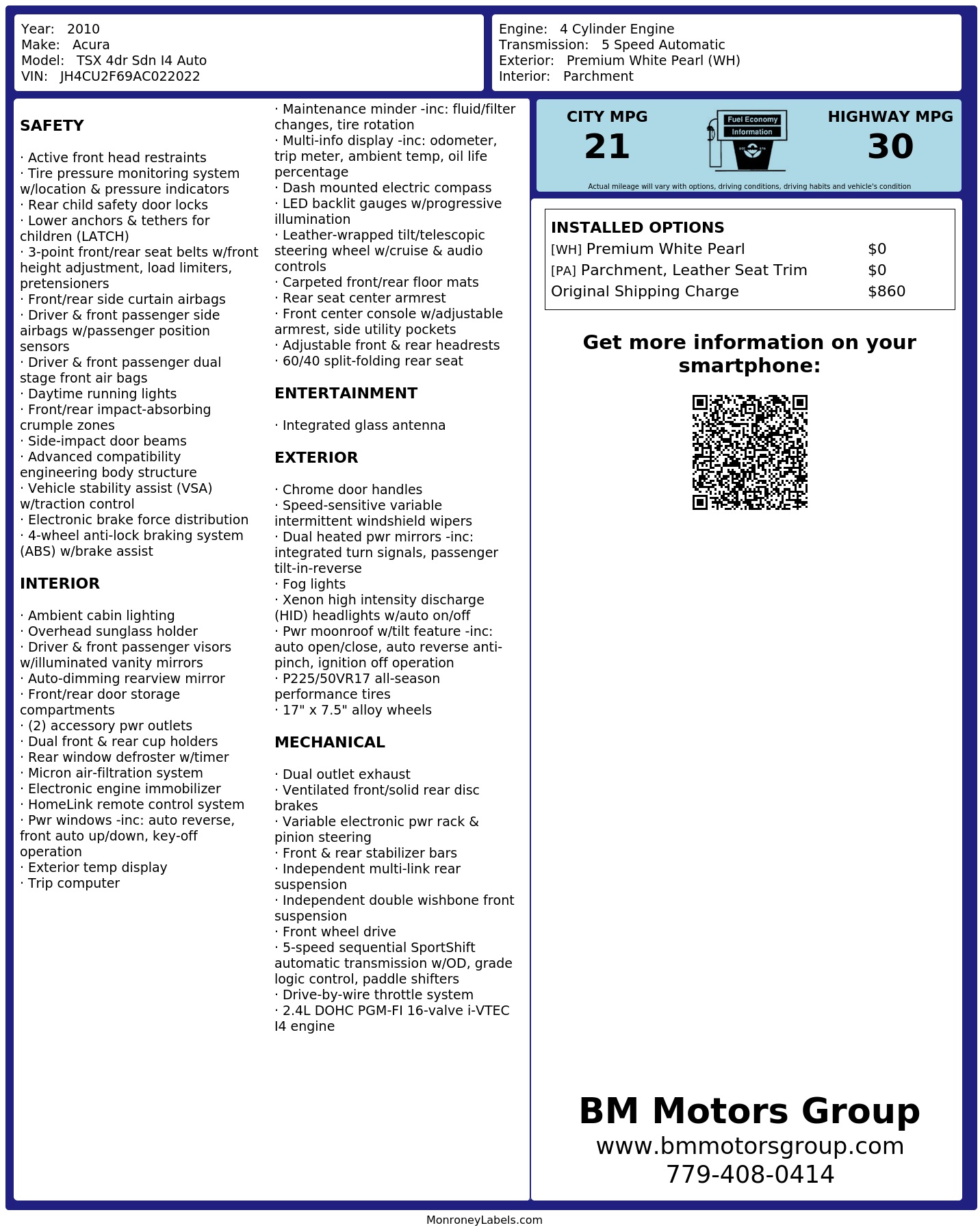 Monroney Label