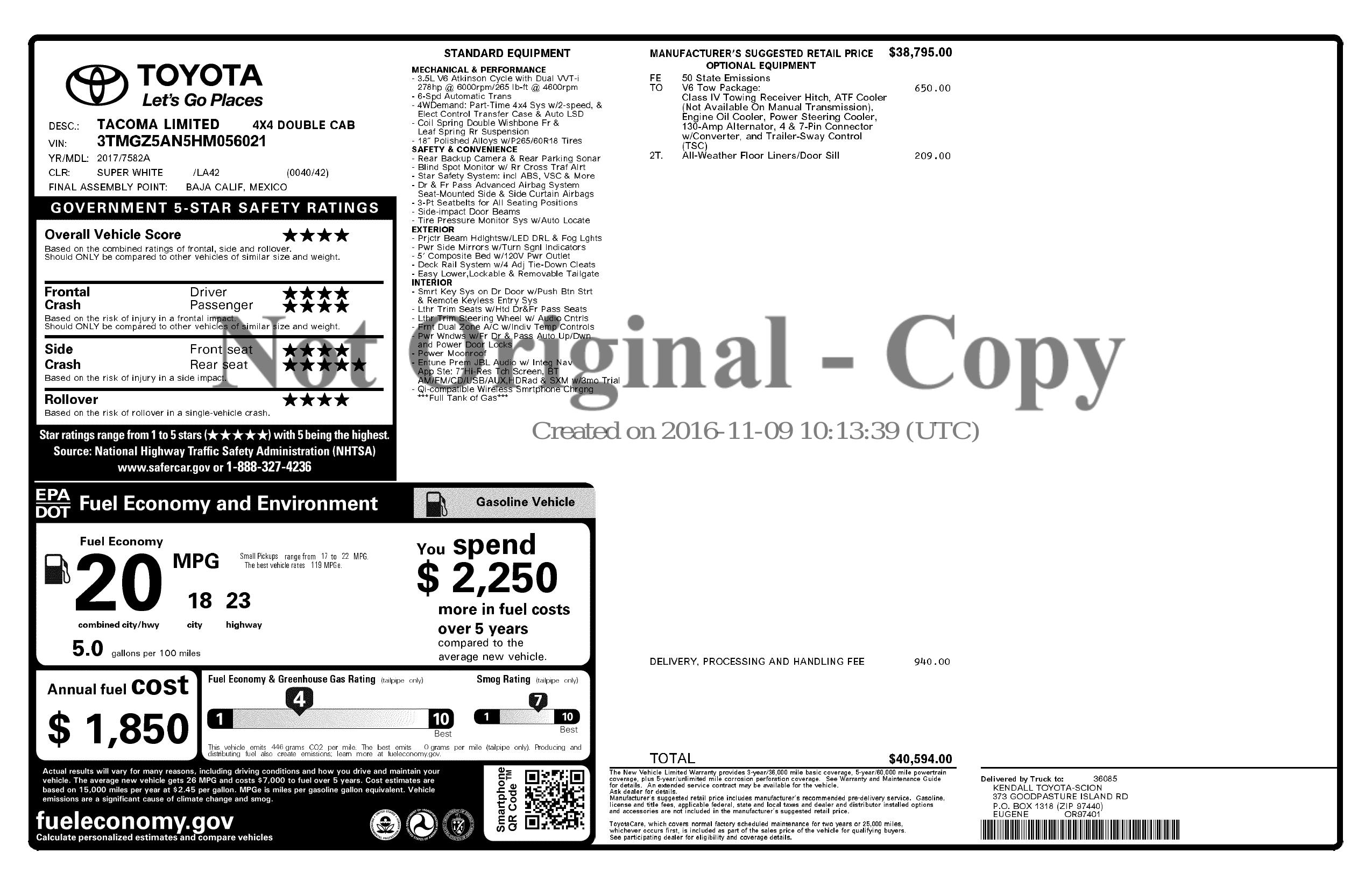 Monroney Label