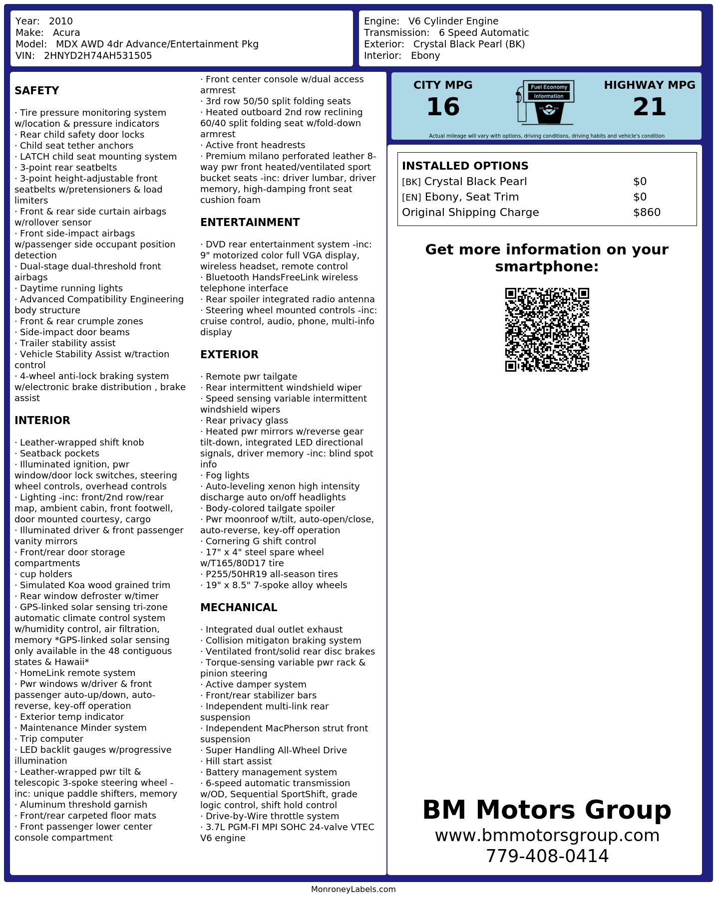 Monroney Label