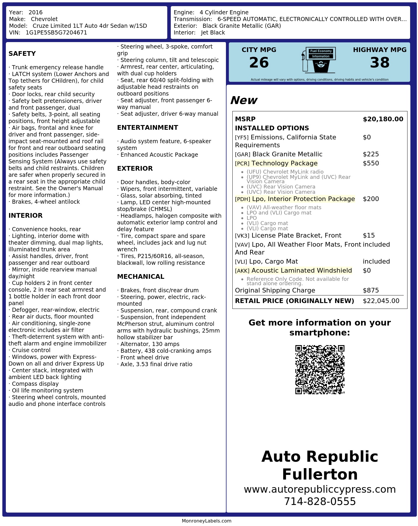 Monroney Label