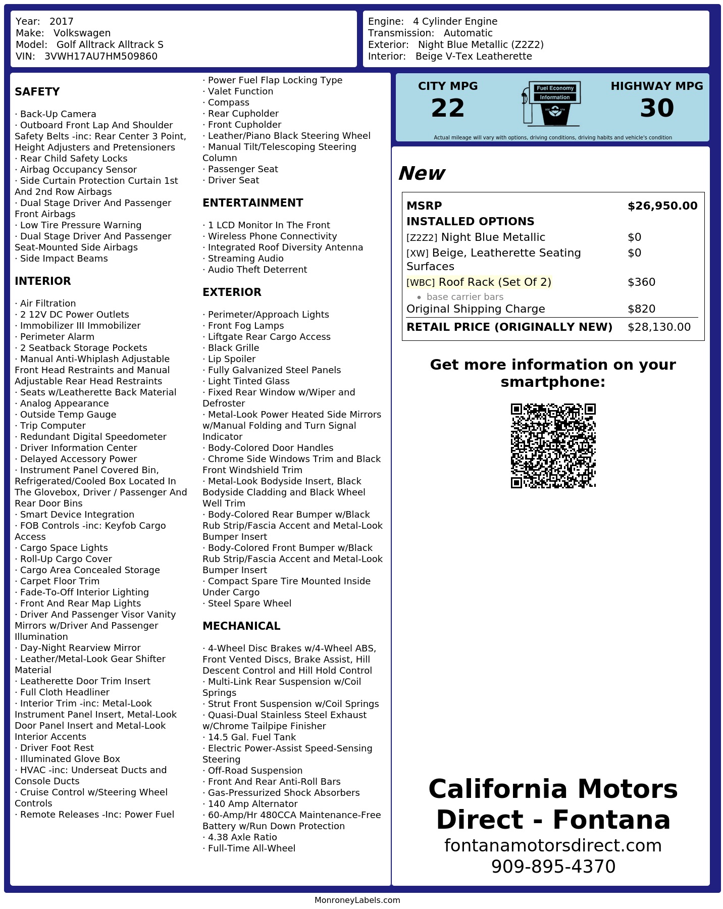 Monroney Label