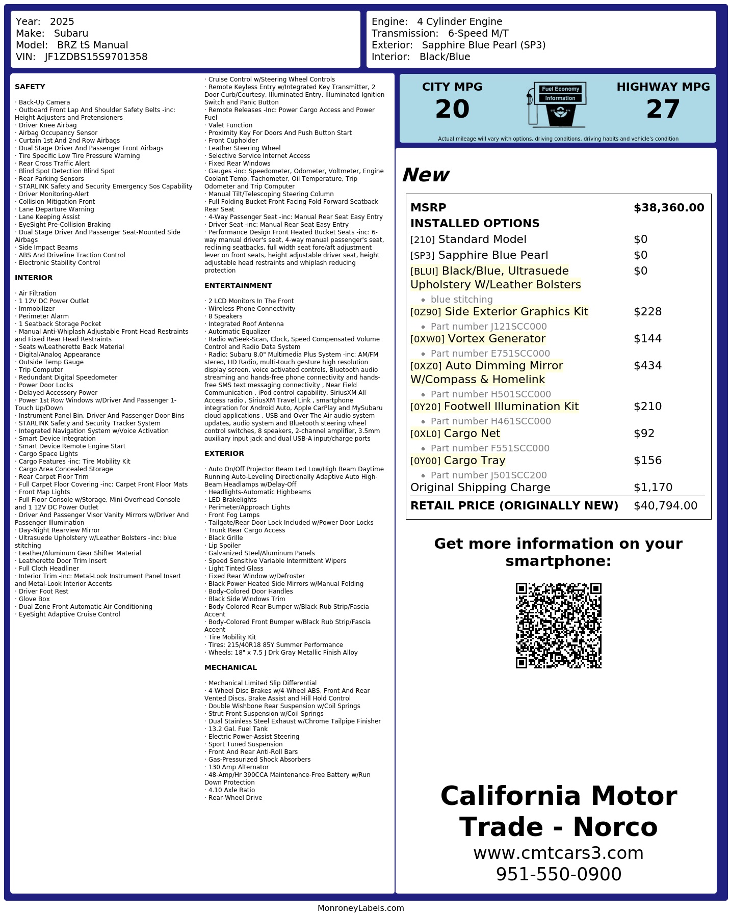 Monroney Label