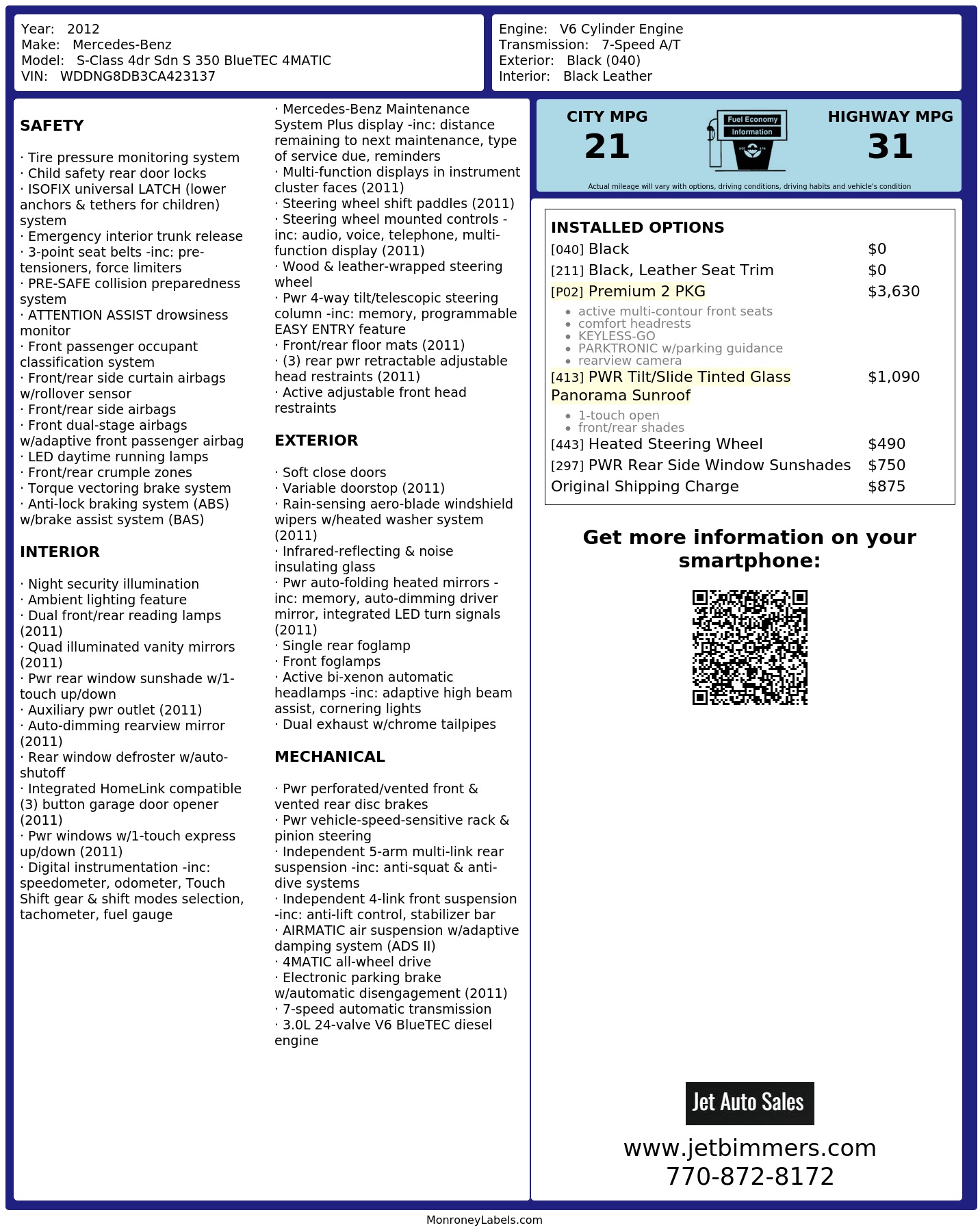 Monroney Label
