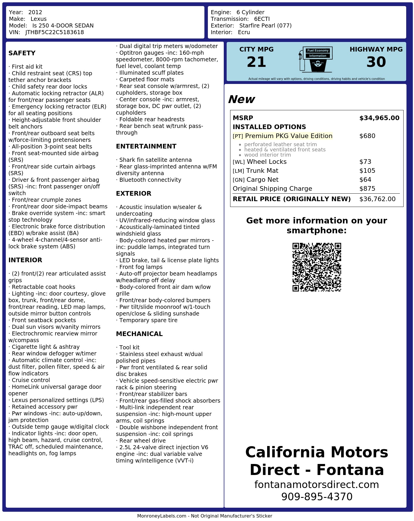 Monroney Label