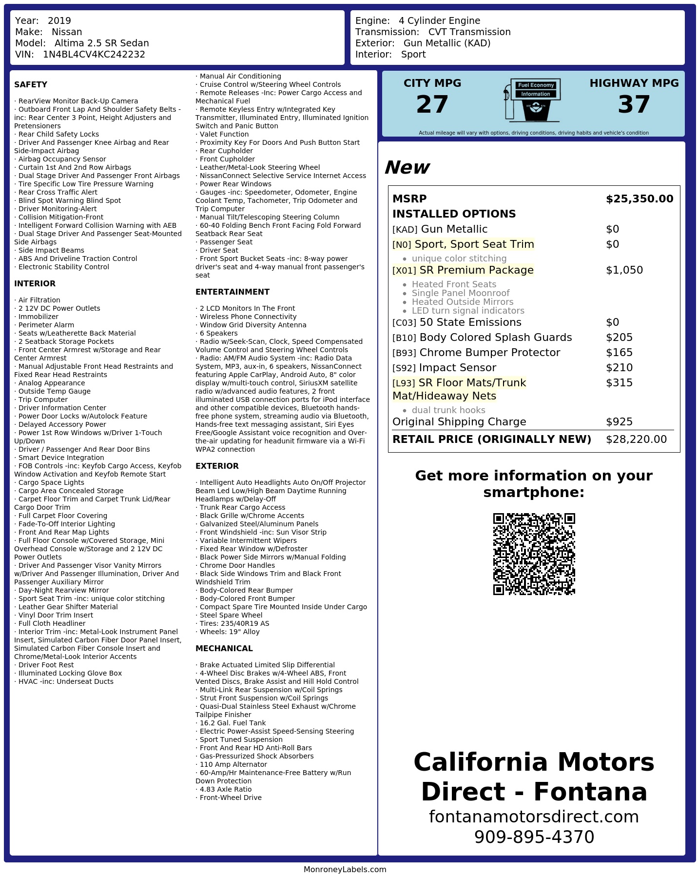 Monroney Label