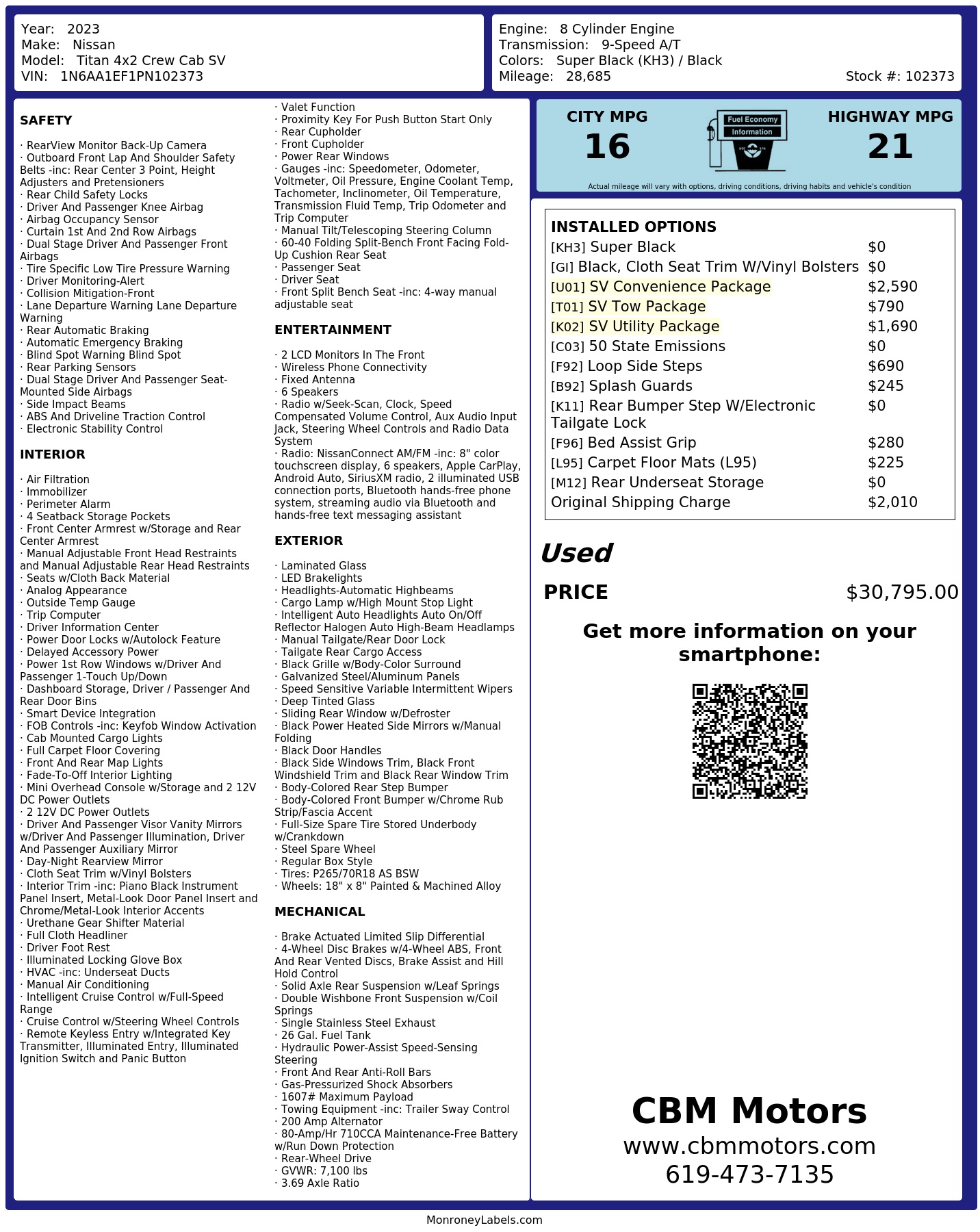 Monroney Label