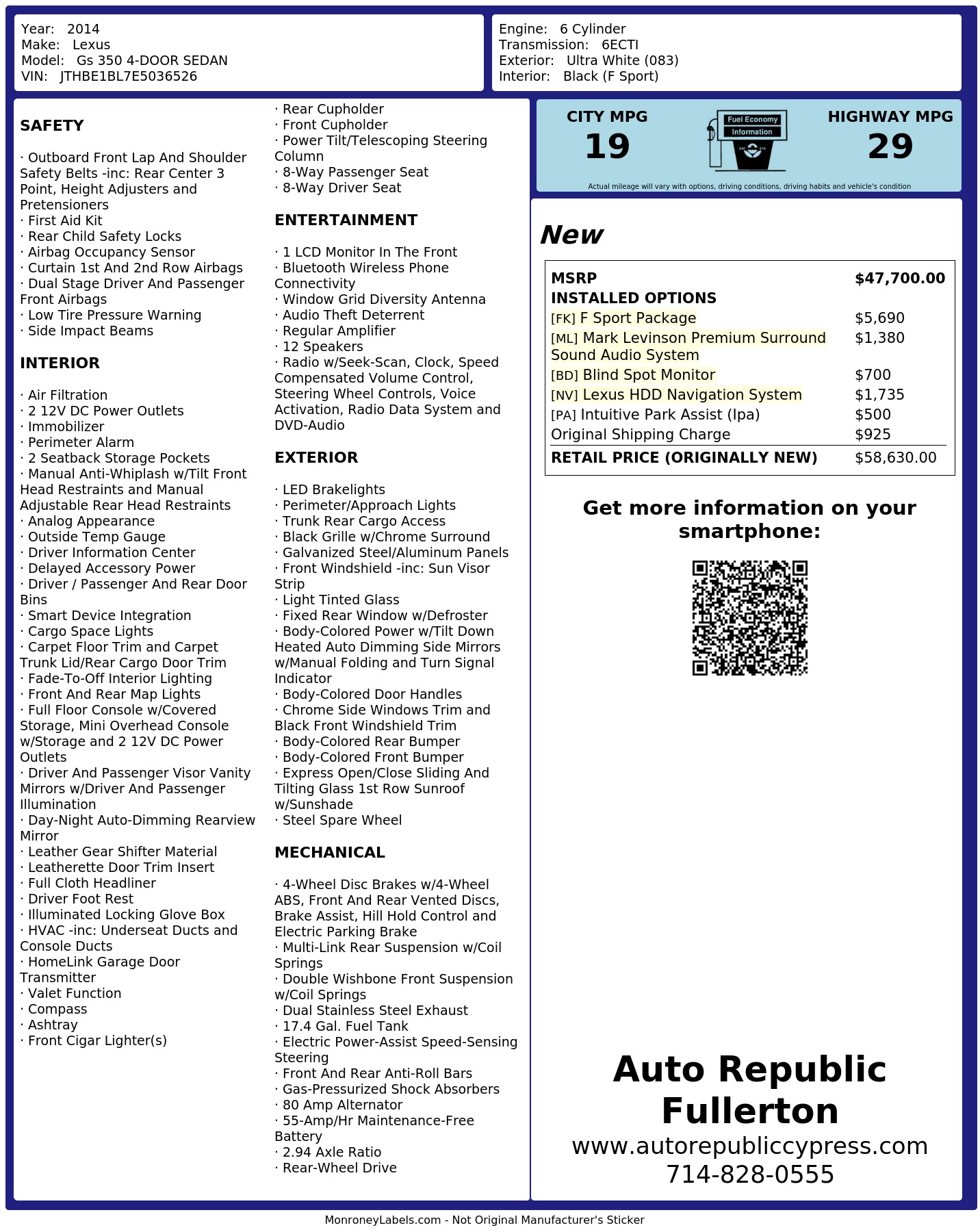 Monroney Label