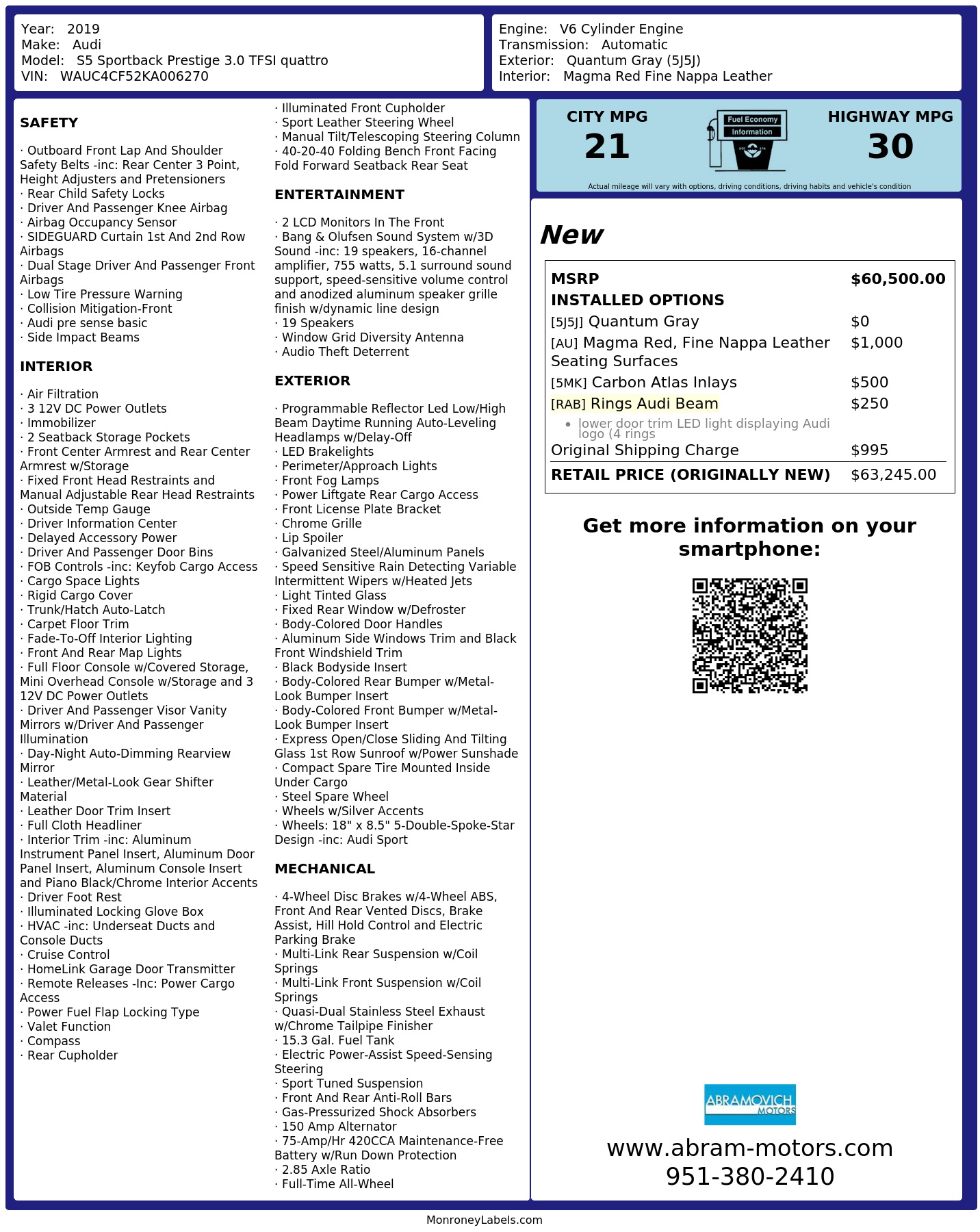 Monroney Label