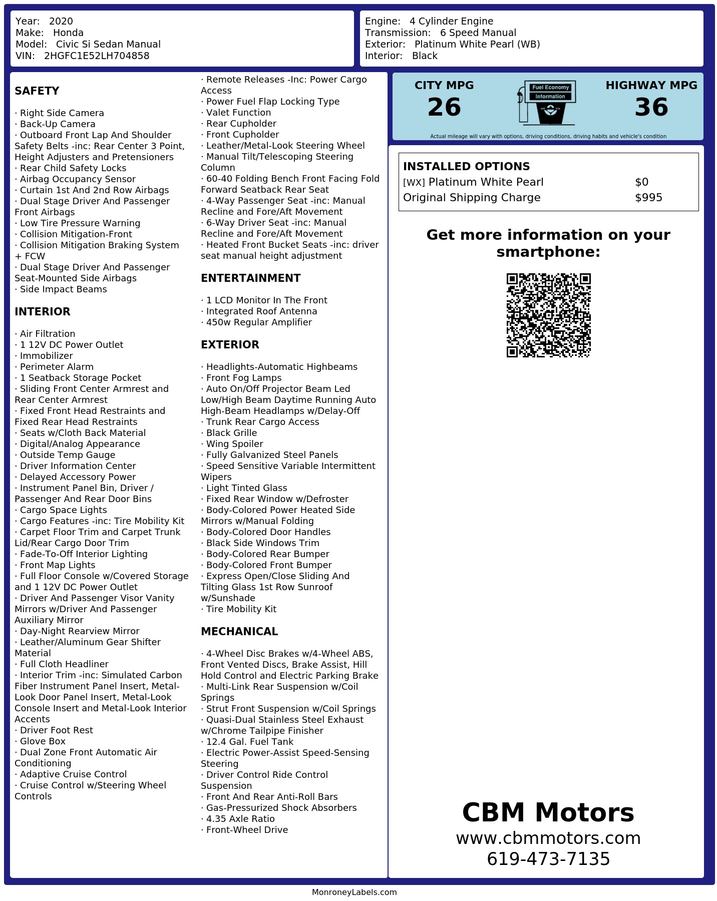 Monroney Label