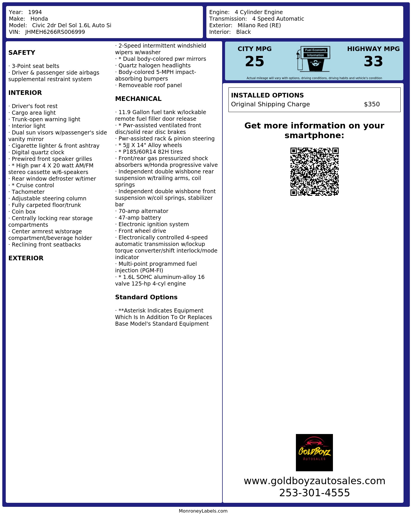 Monroney Label