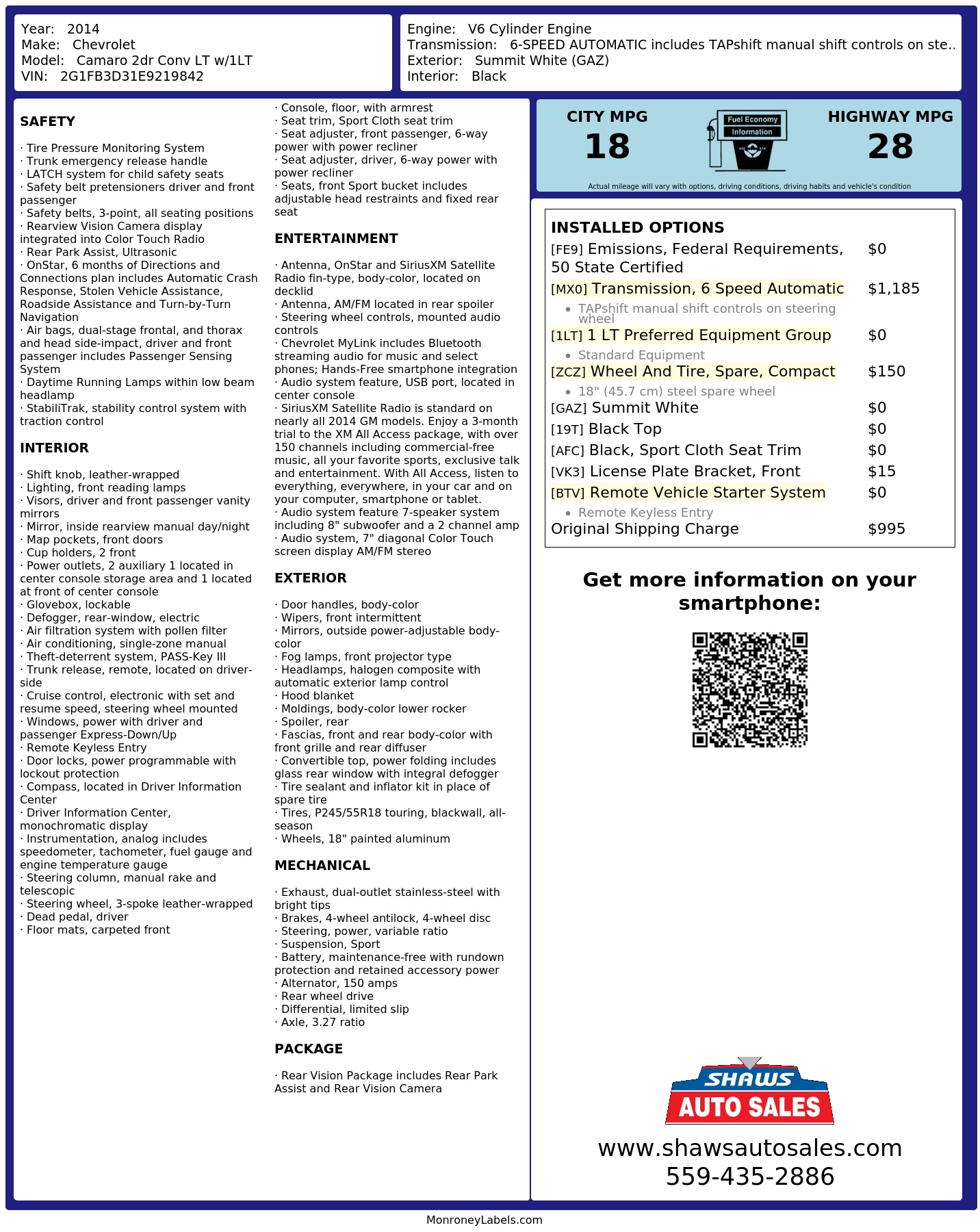 Monroney Label