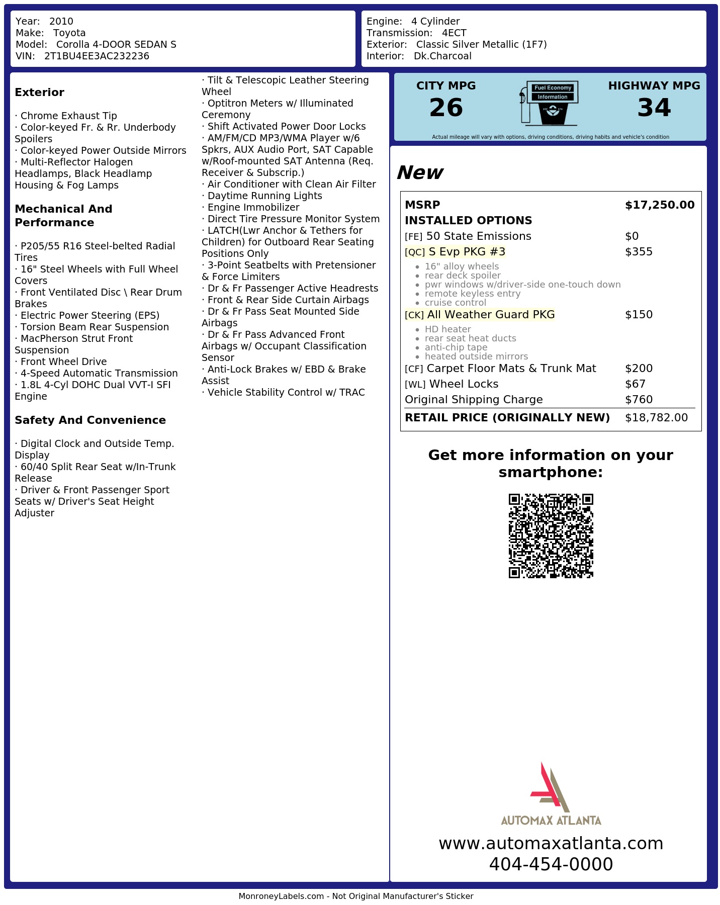 Monroney Label