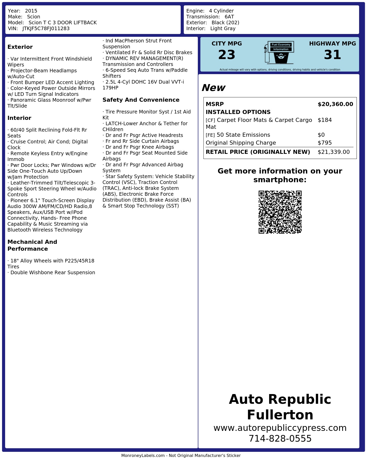 Monroney Label
