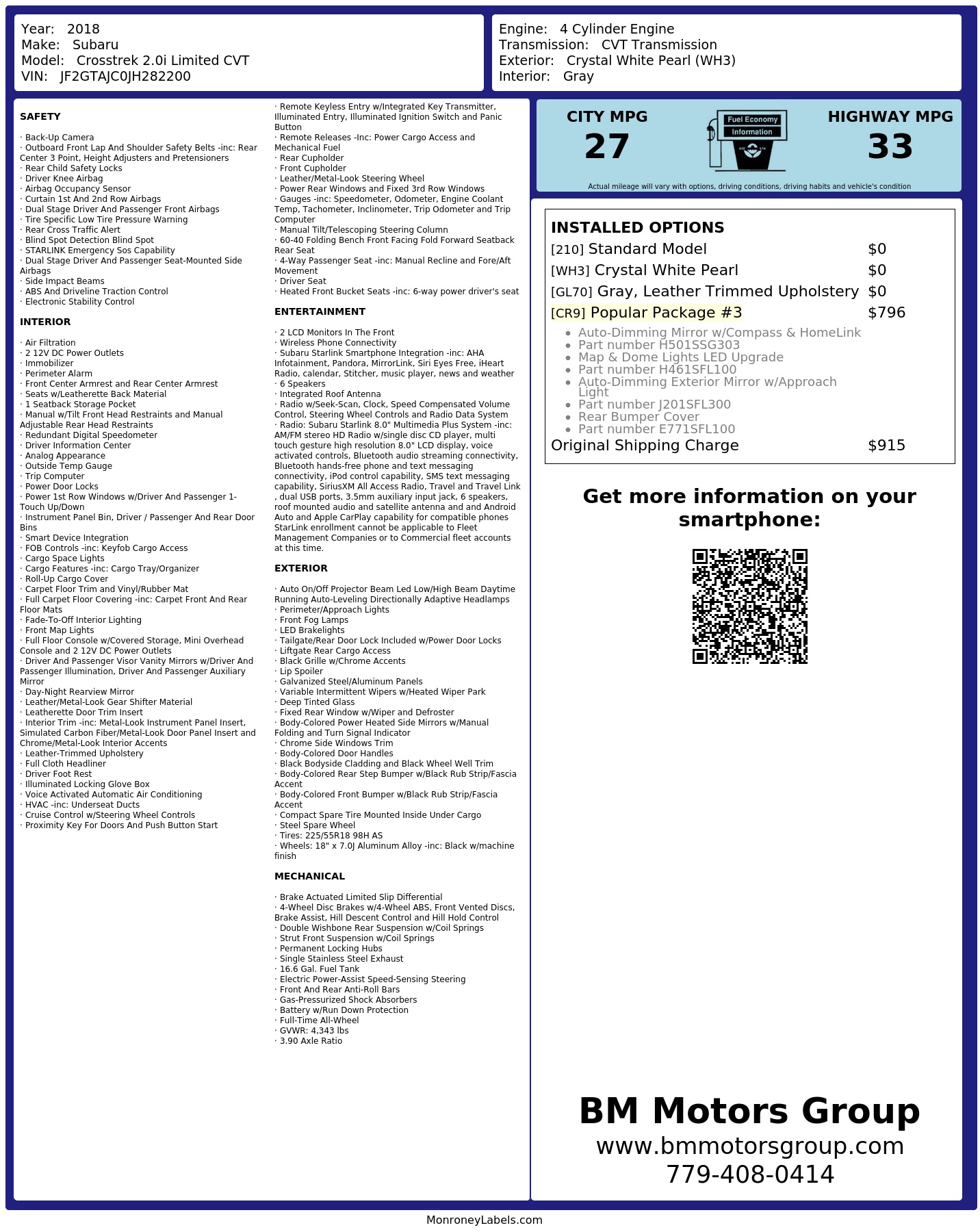 Monroney Label