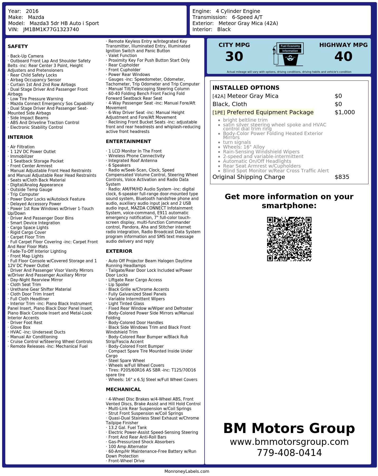 Monroney Label