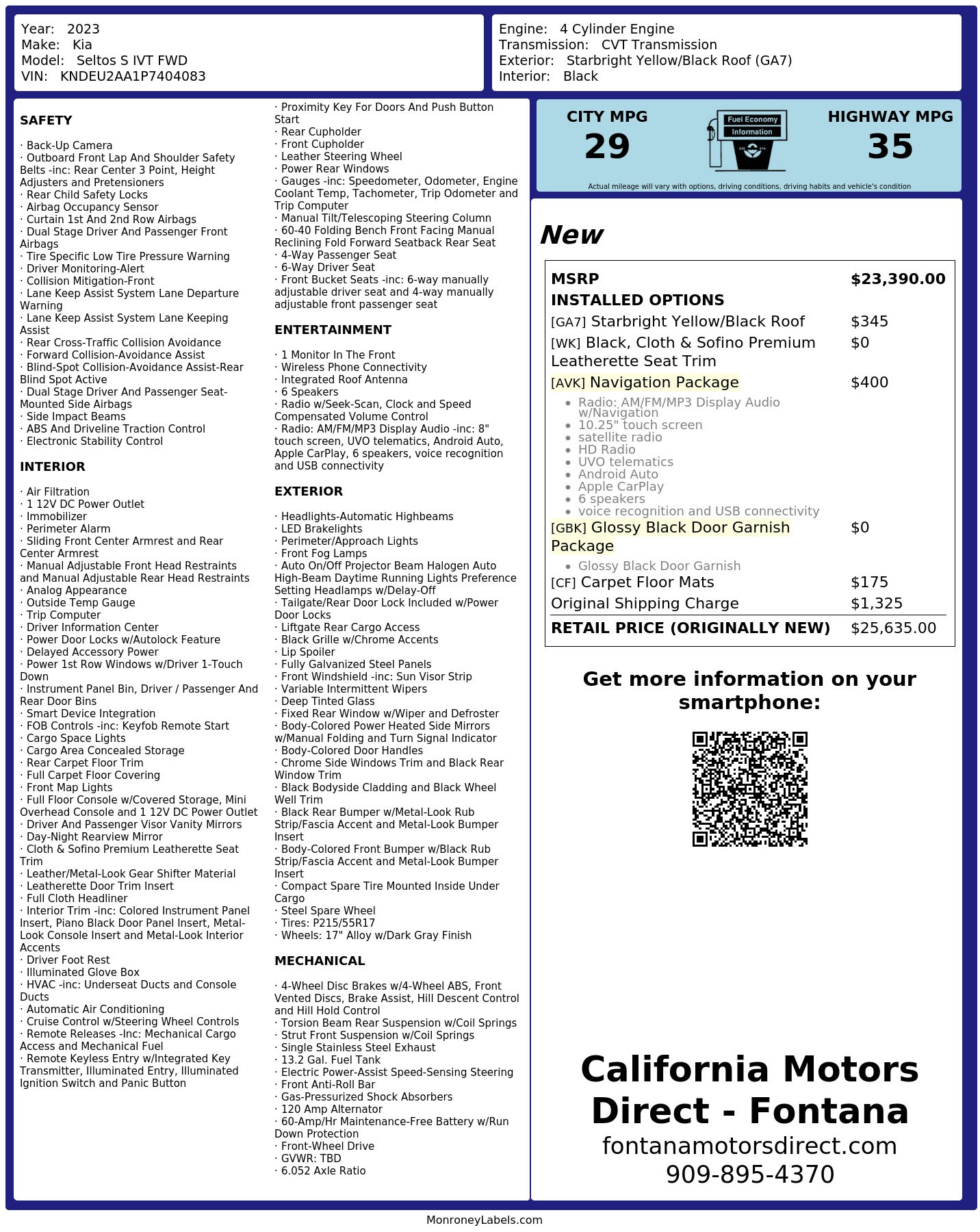 Monroney Label