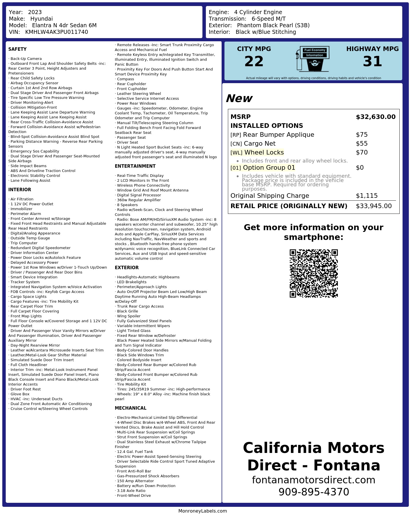 Monroney Label