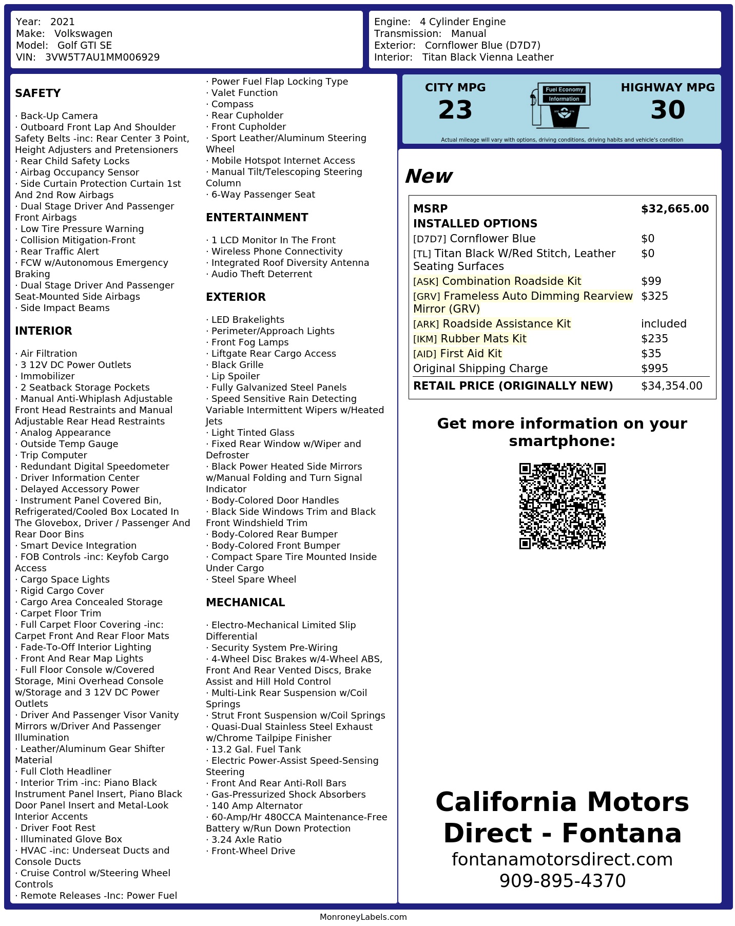 Monroney Label